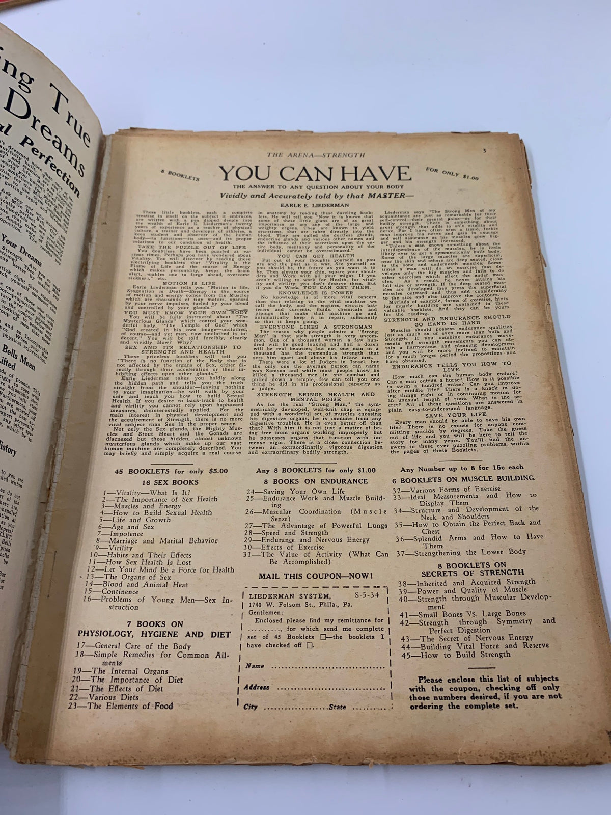 Interior page of VTG The Arena and Strength Magazine showing an article titled 'You Can Have' discussing health and strength training.