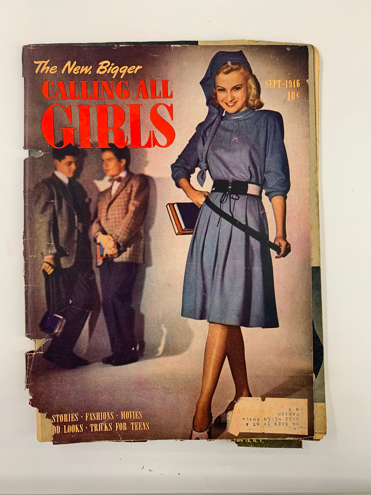 VTG Calling All Girls Magazine September 1946 cover featuring a smiling woman in a blue dress, showcasing vintage fashion and design from the post-war era.
