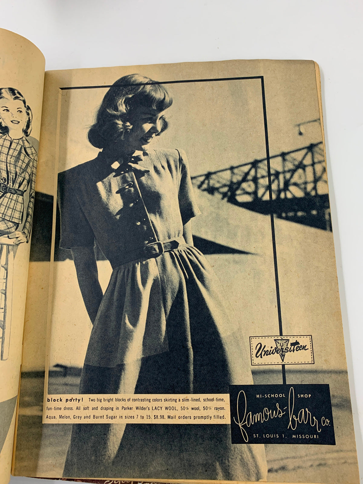 VTG Calling All Girls Magazine September 1946 featuring a fashion ad showing a smiling model in a stylish dress, showcasing 1940s fashion culture.