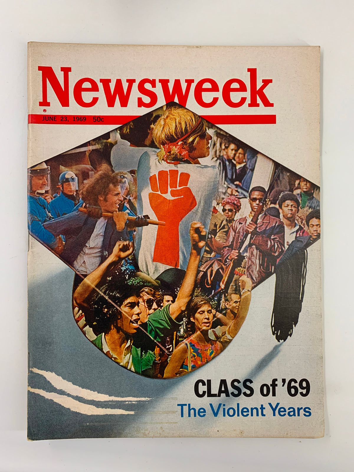 Cover of the vintage Newsweek magazine from June 23, 1969, featuring stories on 'The Class of 1969' and 'The Violent Years,' illustrating the cultural shifts of the late 1960s.