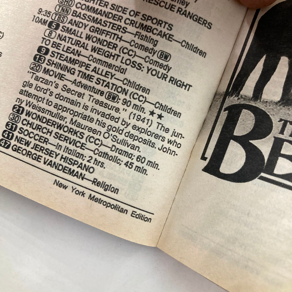 Inside page of TV Guide Magazine April 29 1989 showing television programming listings, showcasing content from the New York Metropolitan Edition.