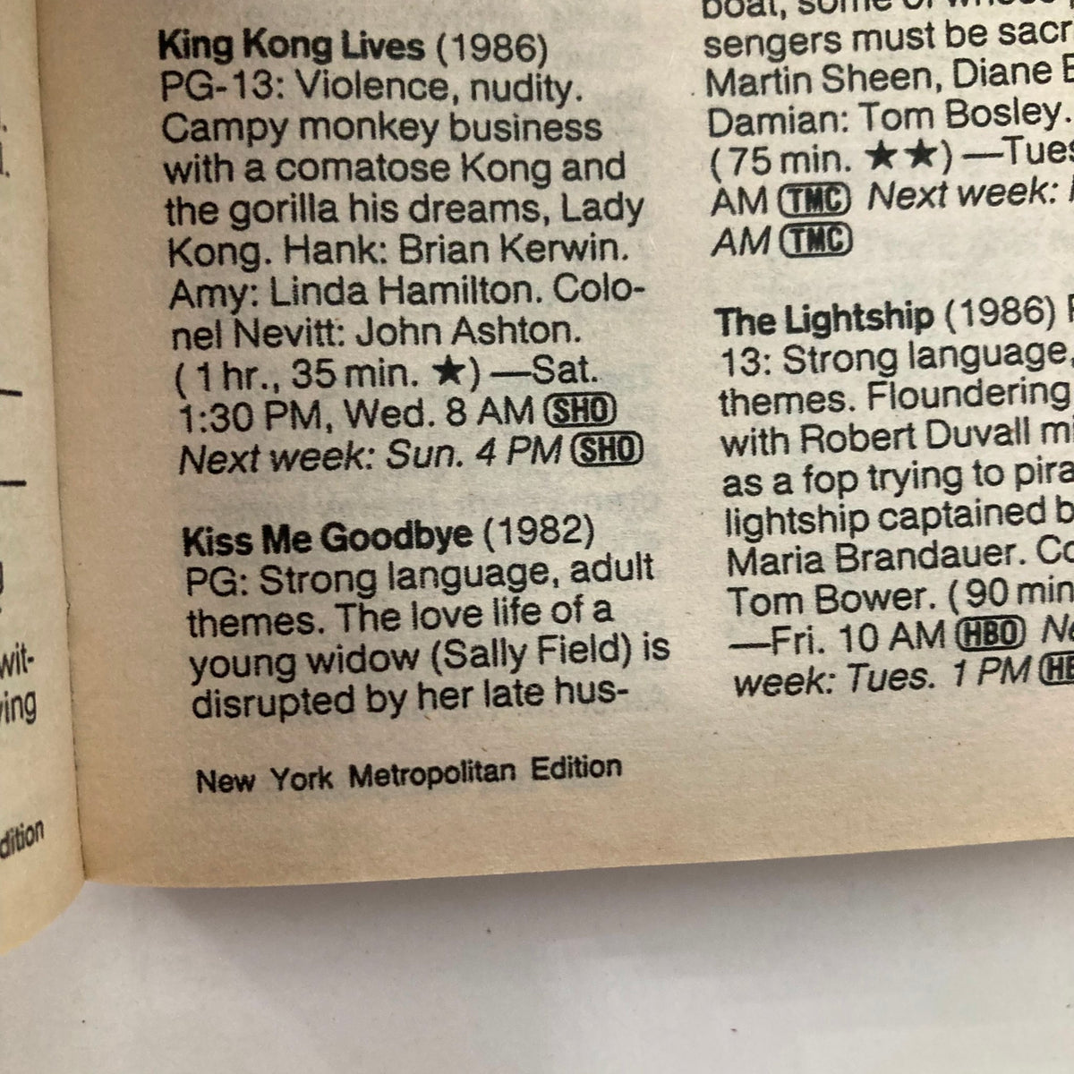 TV Guide Magazine January 7 1989 featuring movie listings including 'King Kong Lives' and 'Kiss Me Goodbye'. This vintage magazine provides insights into late 1980s television programming, capturing the era's entertainment culture.