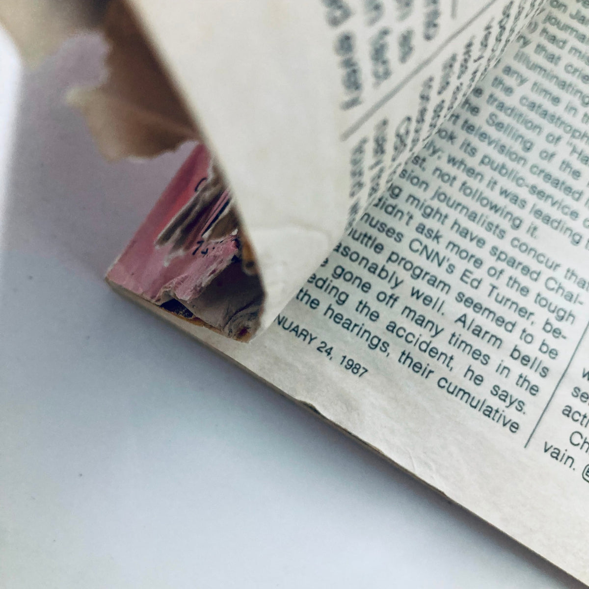 Interior detail of TV Guide Magazine January 24 1987, showcasing the worn pages and text, reflective of its vintage condition.