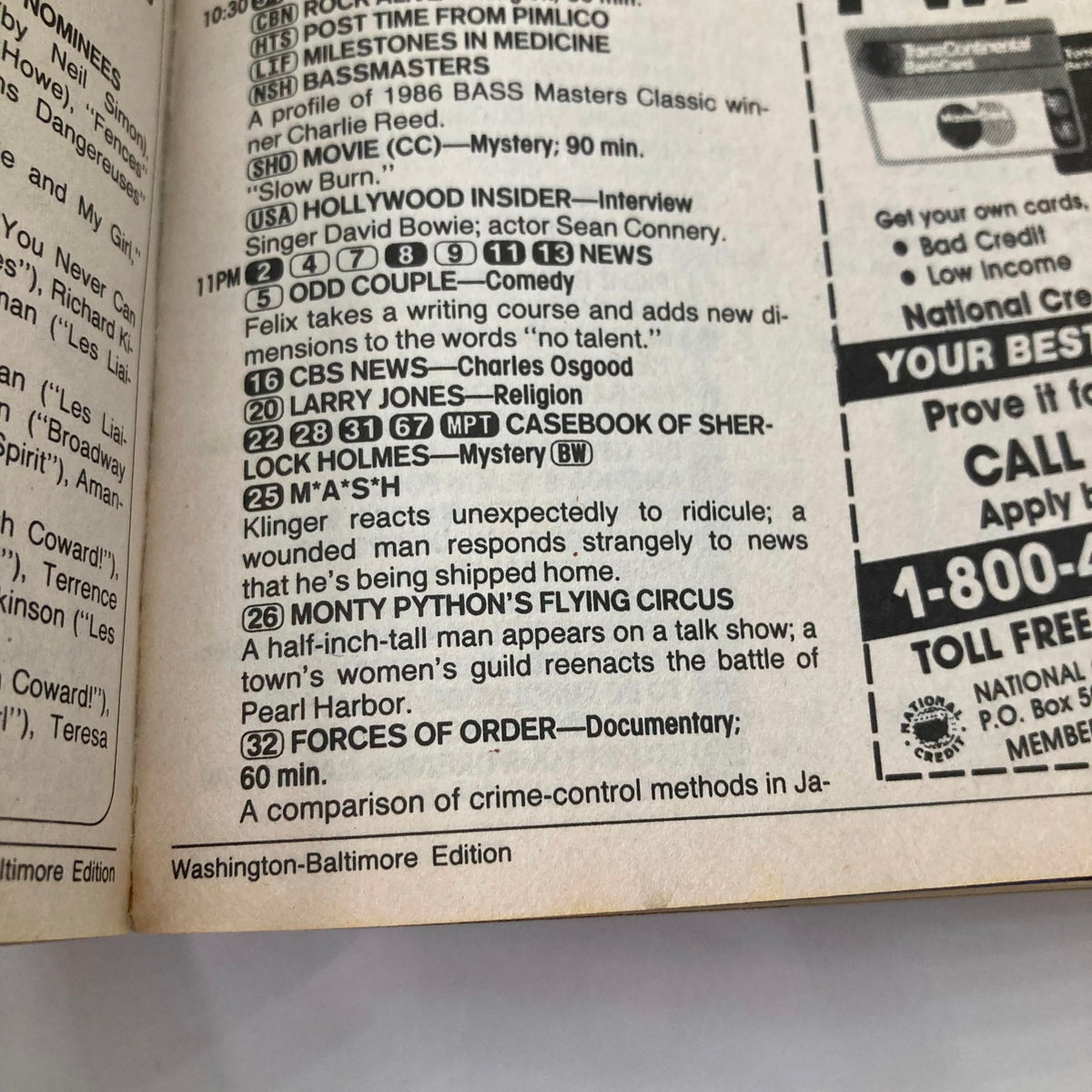 Inside page of TV Guide Magazine June 6, 1987, showcasing television listings and programming details including classic shows like M*A*S*H and Monty Python's Flying Circus.