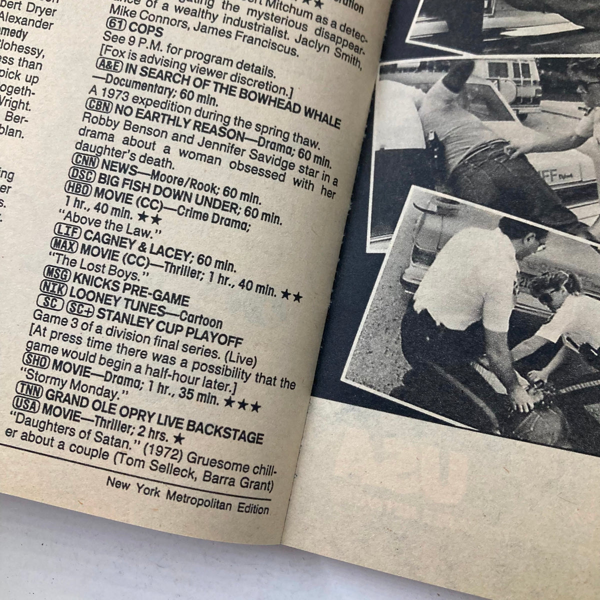 Interior page of TV Guide Magazine April 22, 1989, showcasing a listings section with program details and highlighted shows relevant to the era.