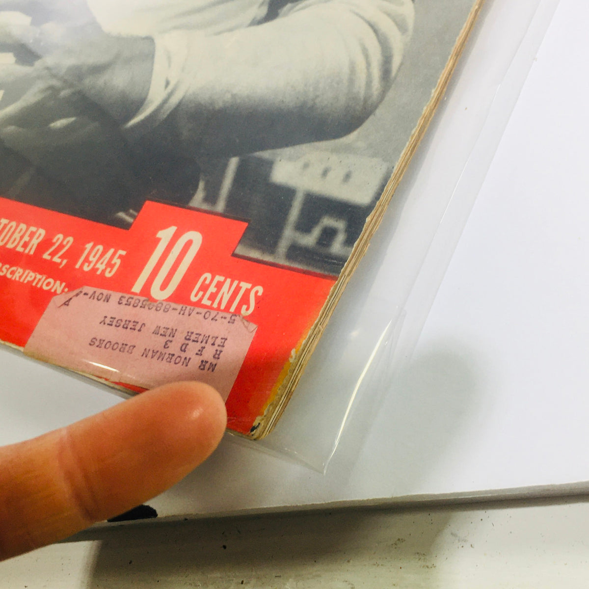 Close-up view of the October 22, 1945 Life Magazine featuring a price tag of 10 cents, showcasing Ohio State's Halfback and a 'Headless Rooster' on the cover.