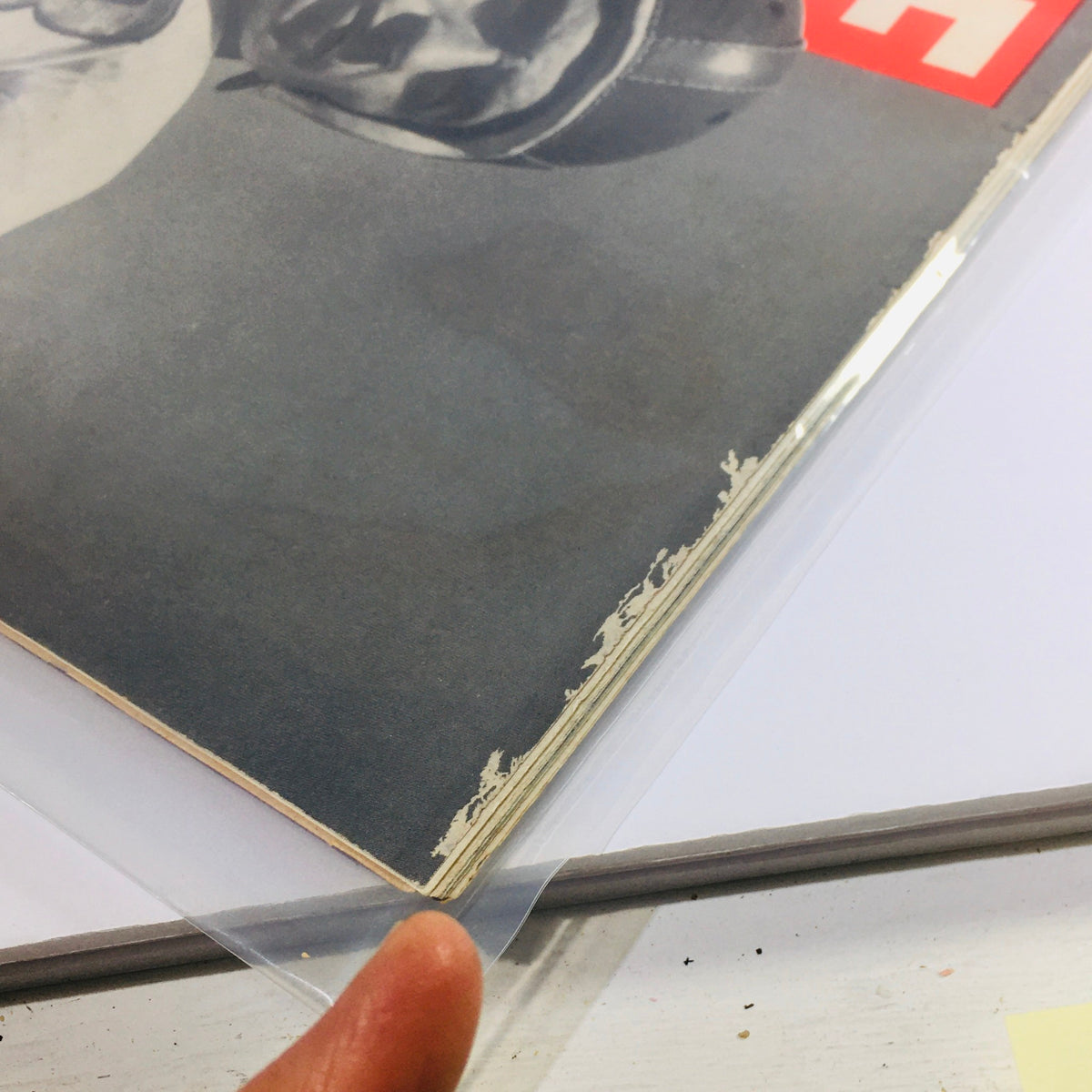 Detailed image of the corner of the October 22, 1945 Life Magazine showing some wear and tear, highlighting its vintage condition as part of the history of Ohio State's Halfback.