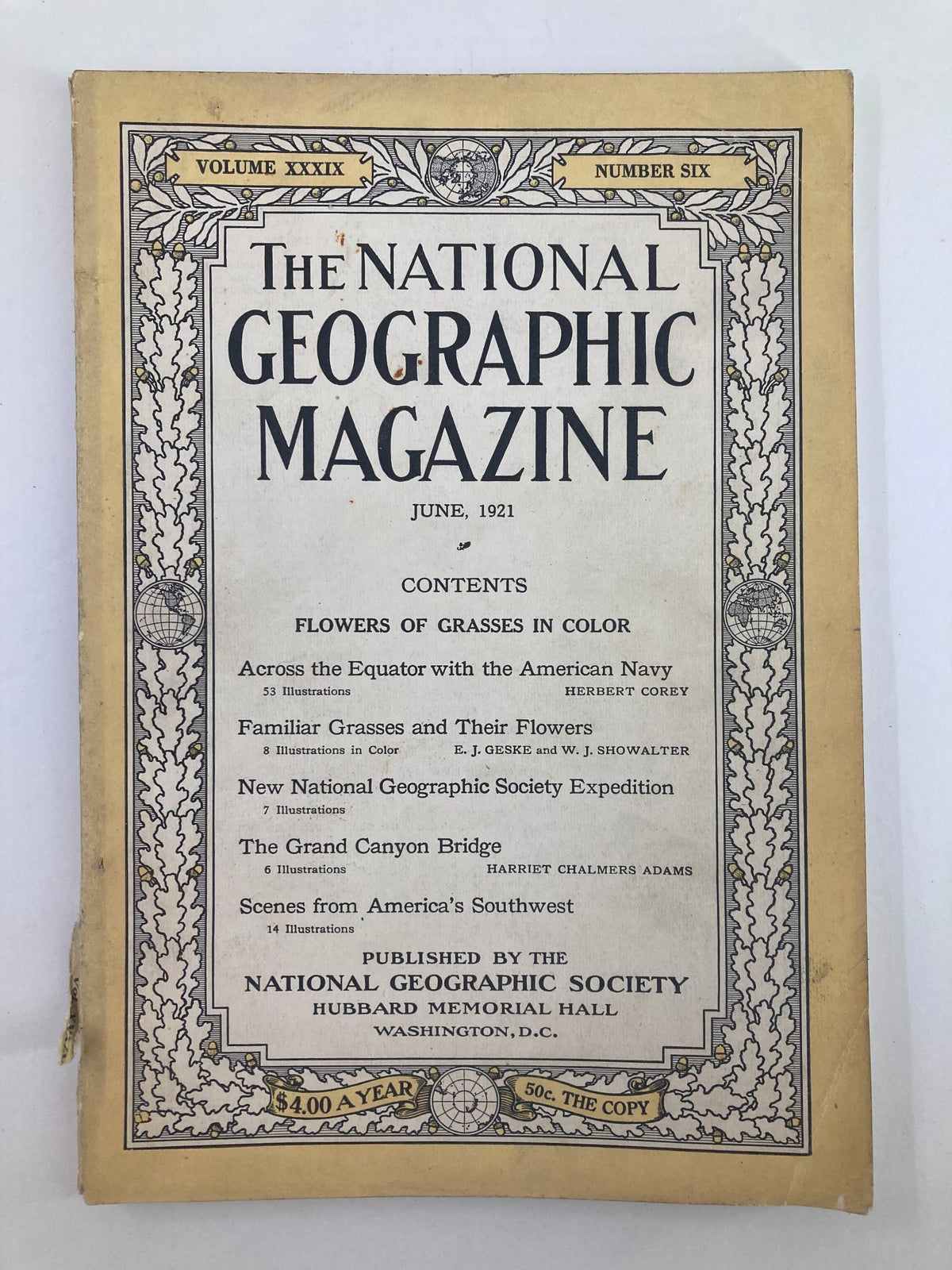 Cover of VTG The National Geographic Magazine June 1921 featuring the Grand Canyon Bridge, showcasing historic contents and classic design.