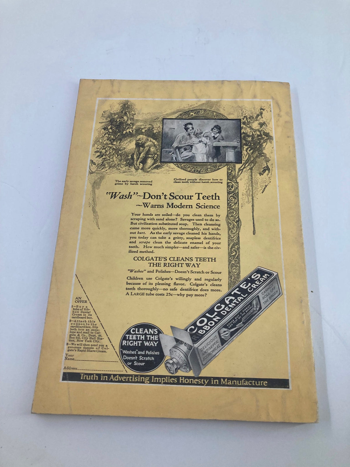 Back cover of the Vintage National Geographic Magazine February 1923 displaying a Colgate advertisement, reflecting early 20th-century marketing and design aesthetics.
