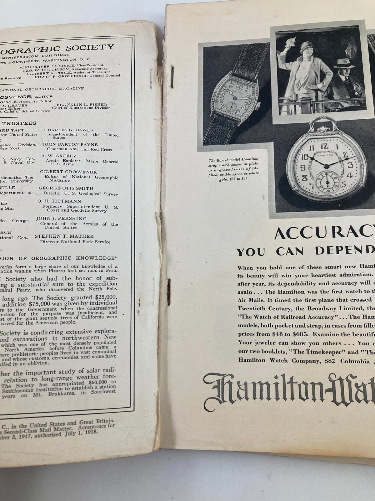 Inner pages of the January 1928 National Geographic Magazine, showcasing advertisements and revealing historical context related to 'Dalmatian Days'.