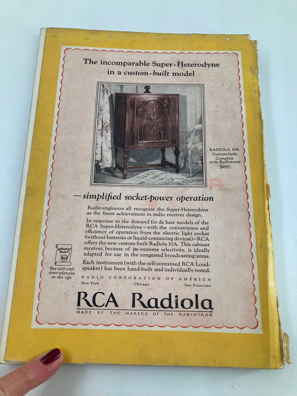 Vintage advertisement for RCA Radiola on the back cover of the January 1928 issue of The National Geographic Magazine, capturing a piece of historical advertising.