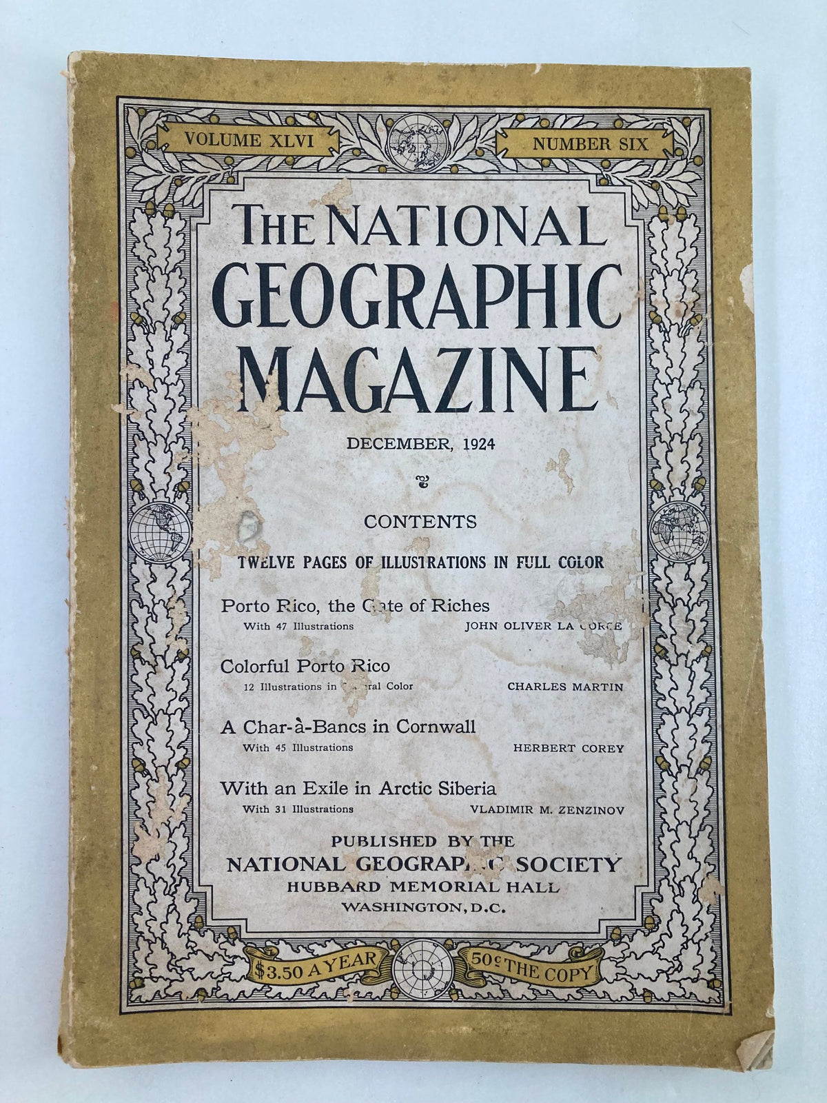 Front cover of VTG The National Geographic Magazine December 1924 showcasing colorful Porto Rico, featuring vibrant illustrations and historical content.