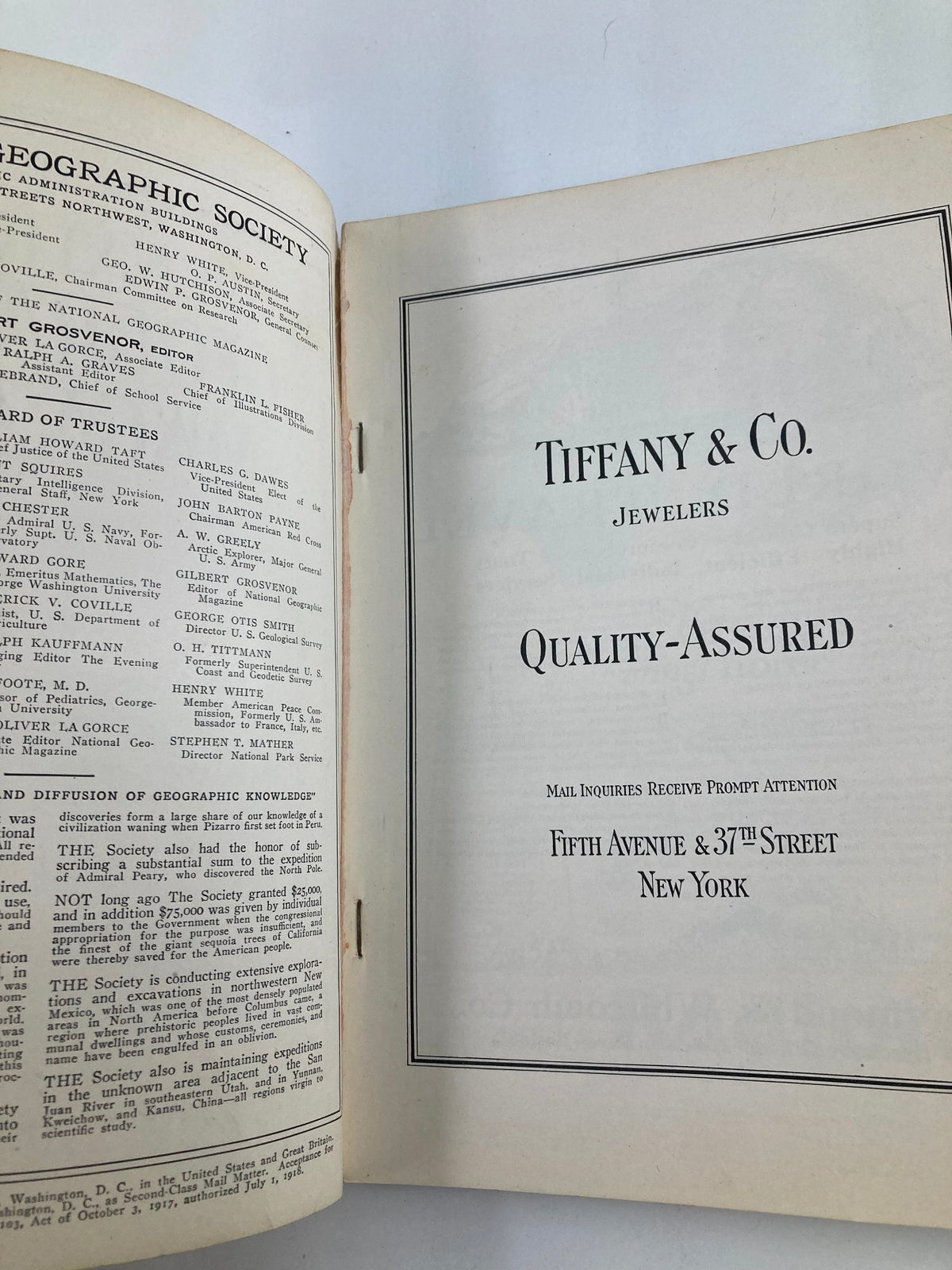 Interior page from the February 1925 National Geographic Magazine displaying an advertisement for Tiffany & Co.