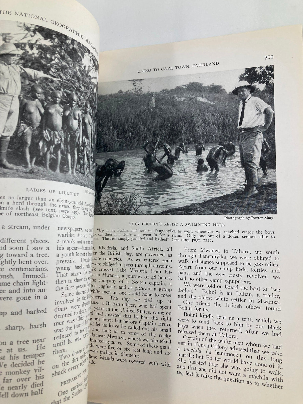 Inside page of VTG The National Geographic Magazine February 1925 depicting the article 'Cairo to Cape Town' with a photograph of African locals and a European explorer.