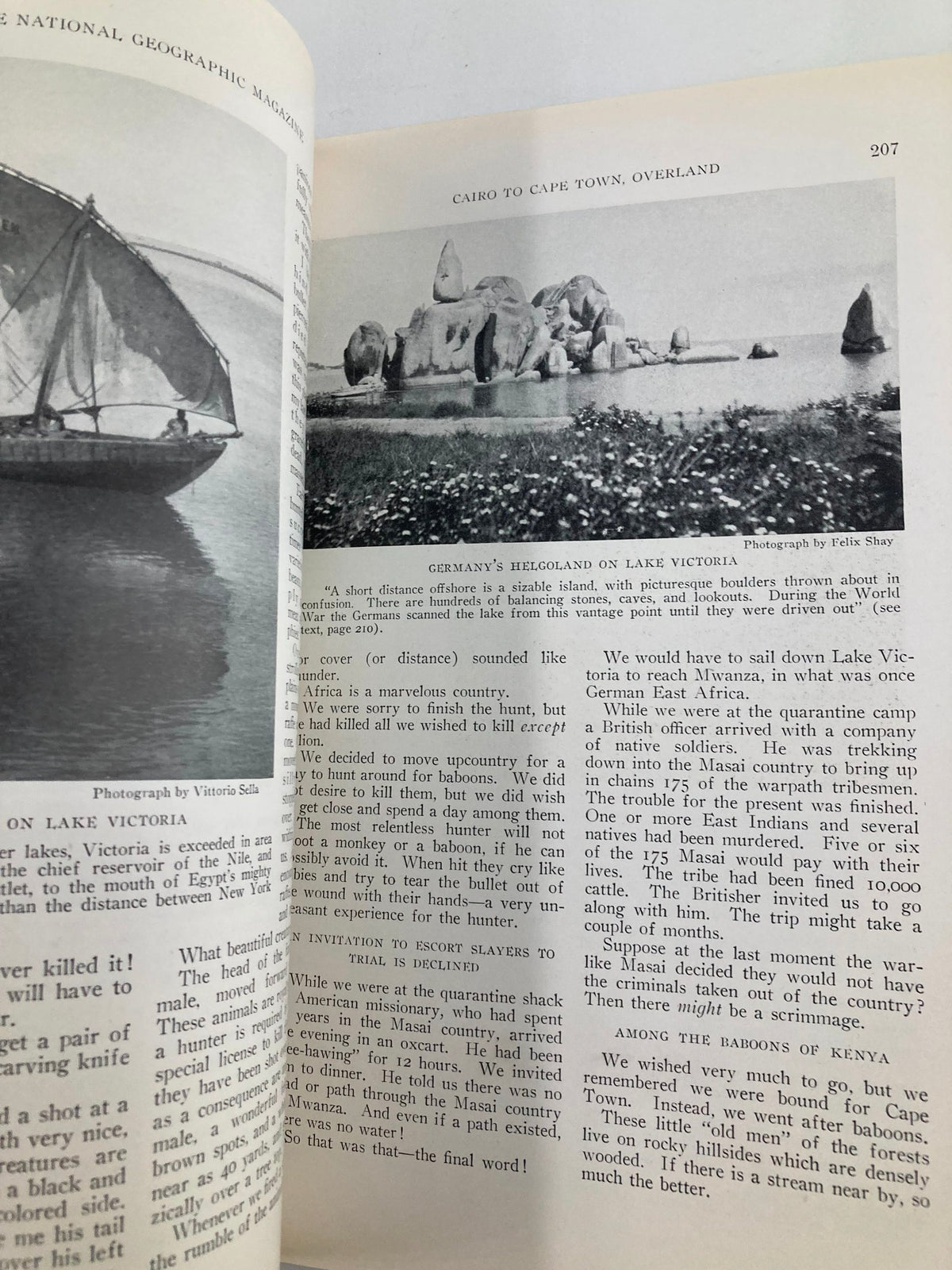 Inside page of VTG The National Geographic Magazine February 1925 showcasing the article 'Cairo to Cape Town' featuring a photograph of picturesque boulders on Lake Victoria.