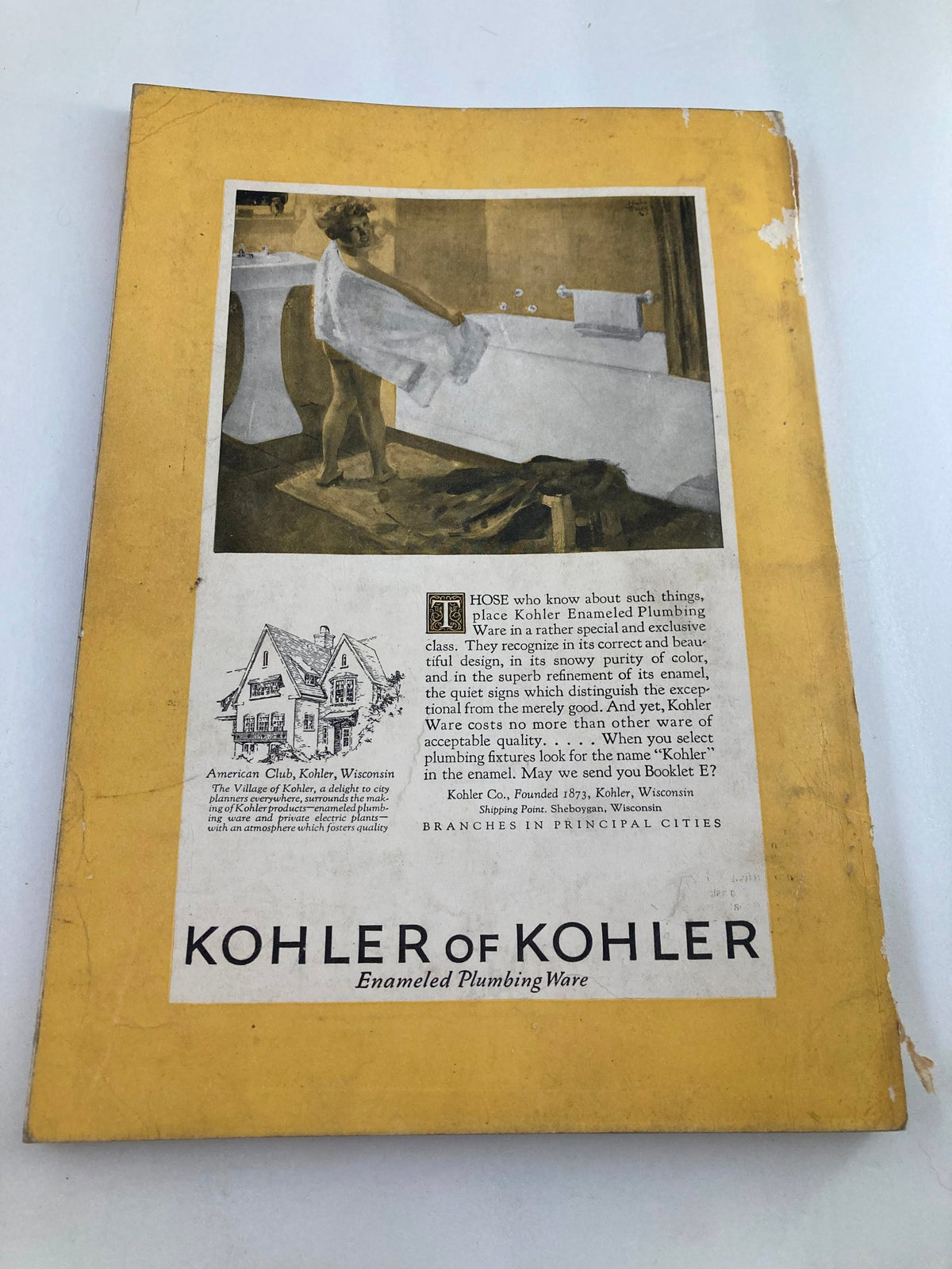 Back cover of VTG The National Geographic Magazine February 1925 showing an advertisement for Kohler Enamelware with a child playing.