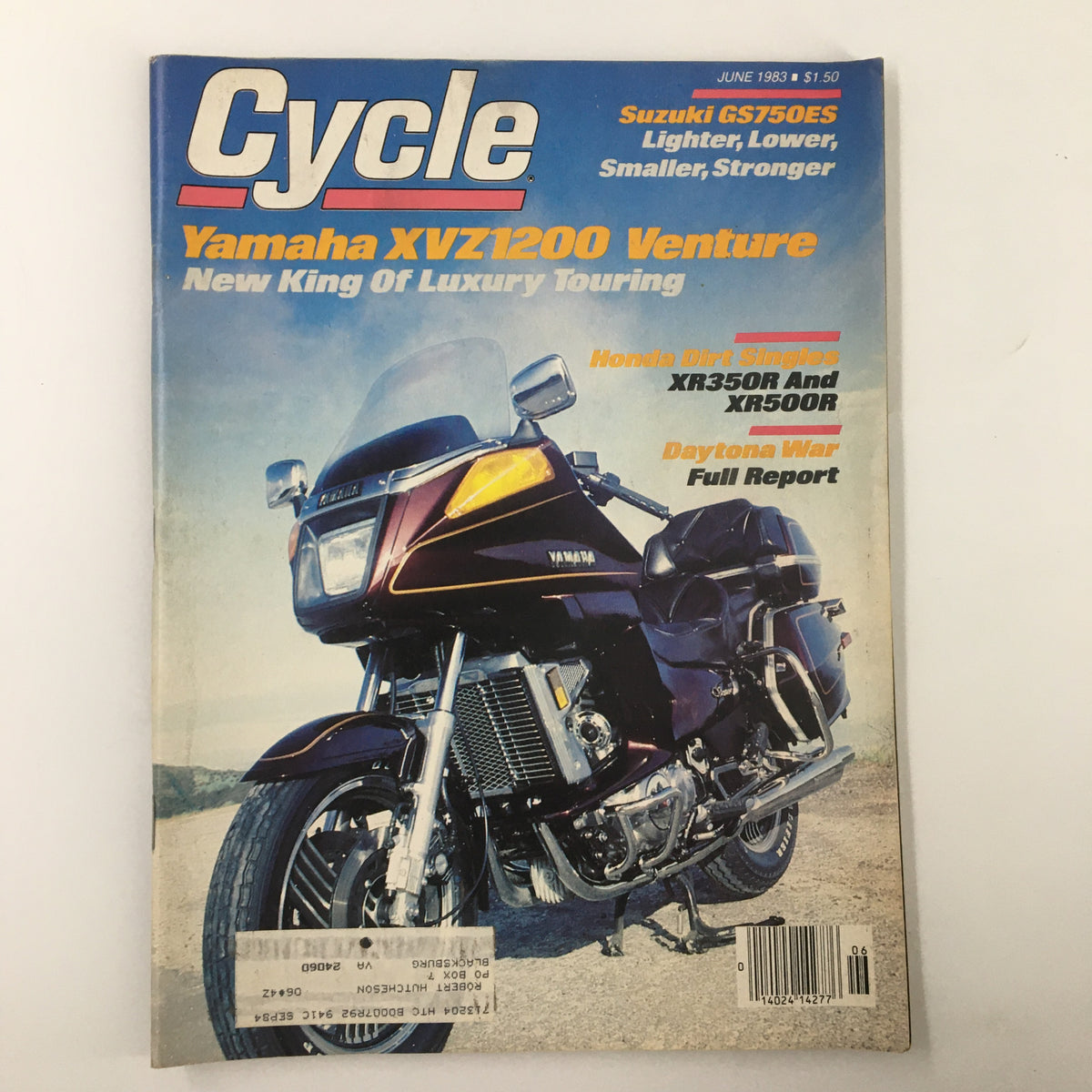 Cover of Cycle Magazine June 1983 featuring the Yamaha XVZ1200 Venture, highlighted as the New King of Luxury Touring with a sleek motorcycle design.