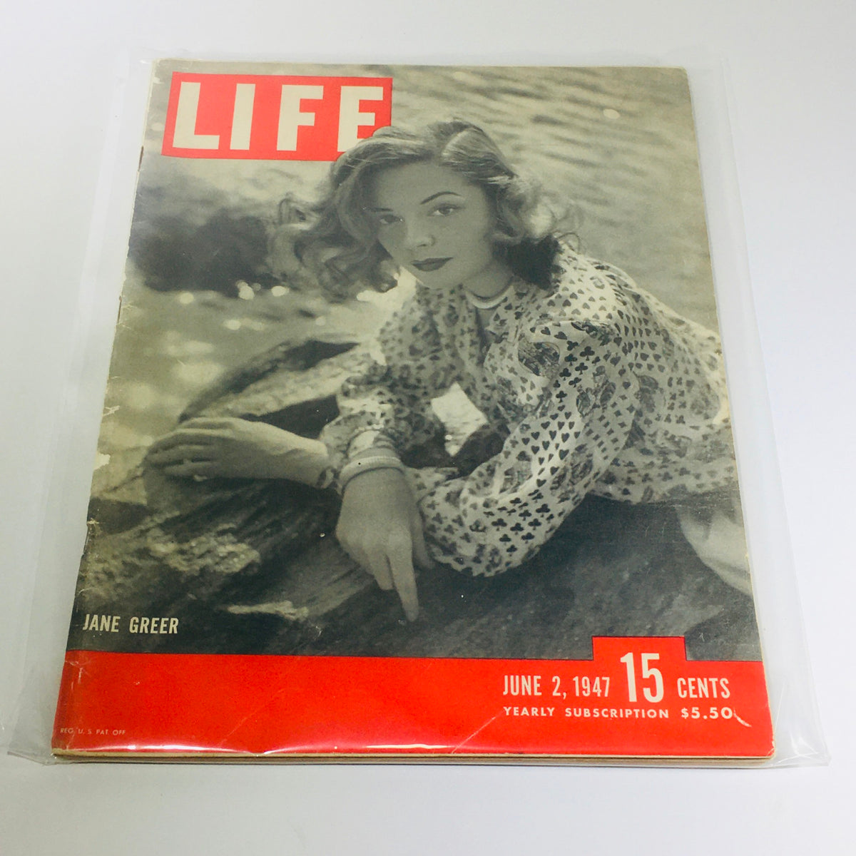 Cover of VTG Life Magazine from June 2, 1947 featuring actress Jane Greer, showcasing vintage imagery and historical significance.