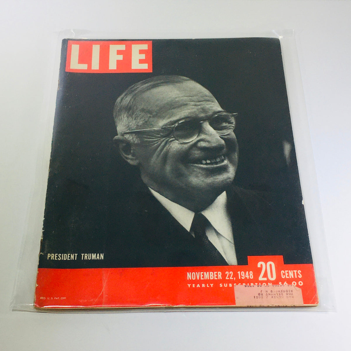Vintage Life Magazine from November 22, 1948, featuring President Harry Truman on the cover, showcasing significant historical events and cultural themes of post-war America.