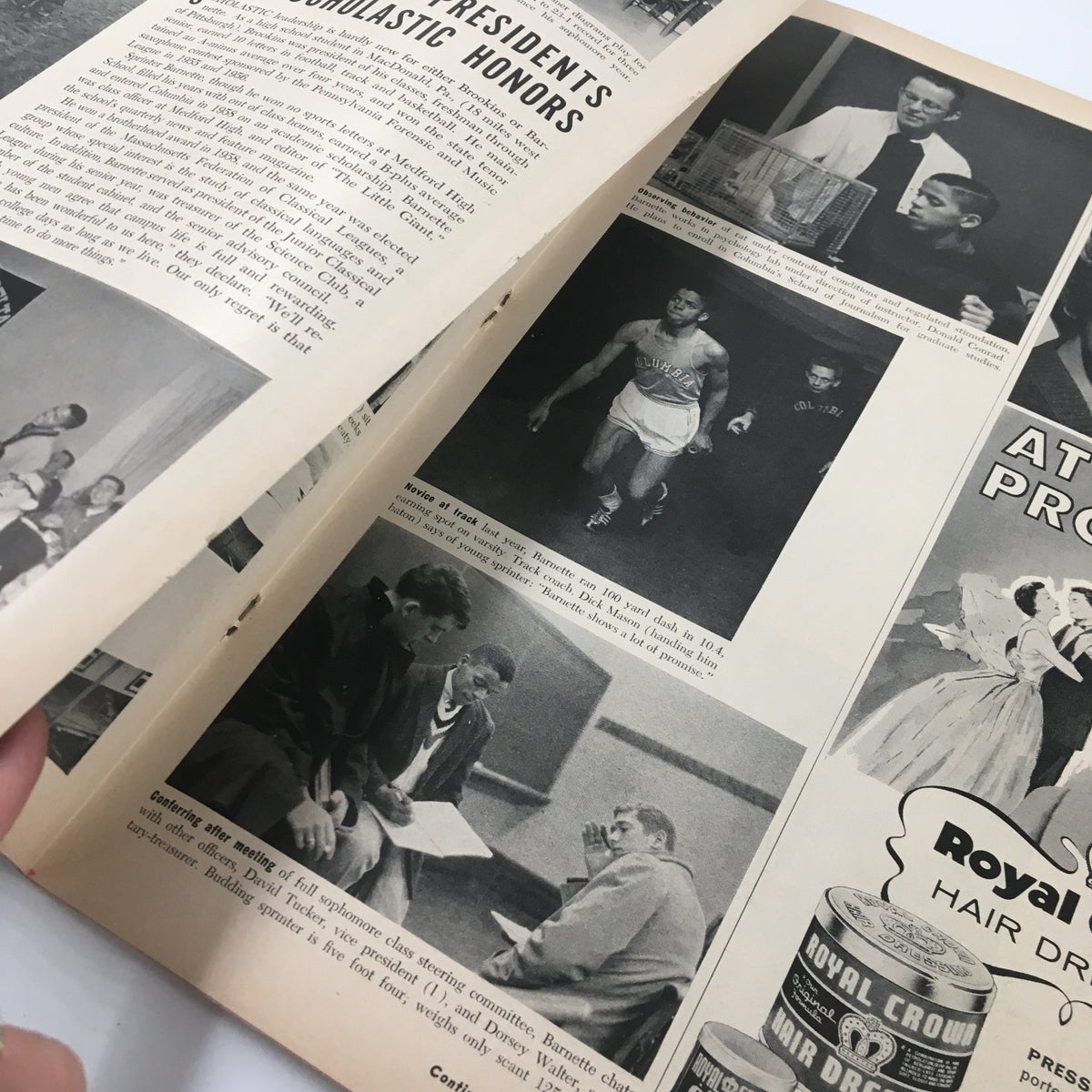 Interior of Ebony Magazine January 1960 with photographs showcasing students and community activities, reflecting societal themes of the era.