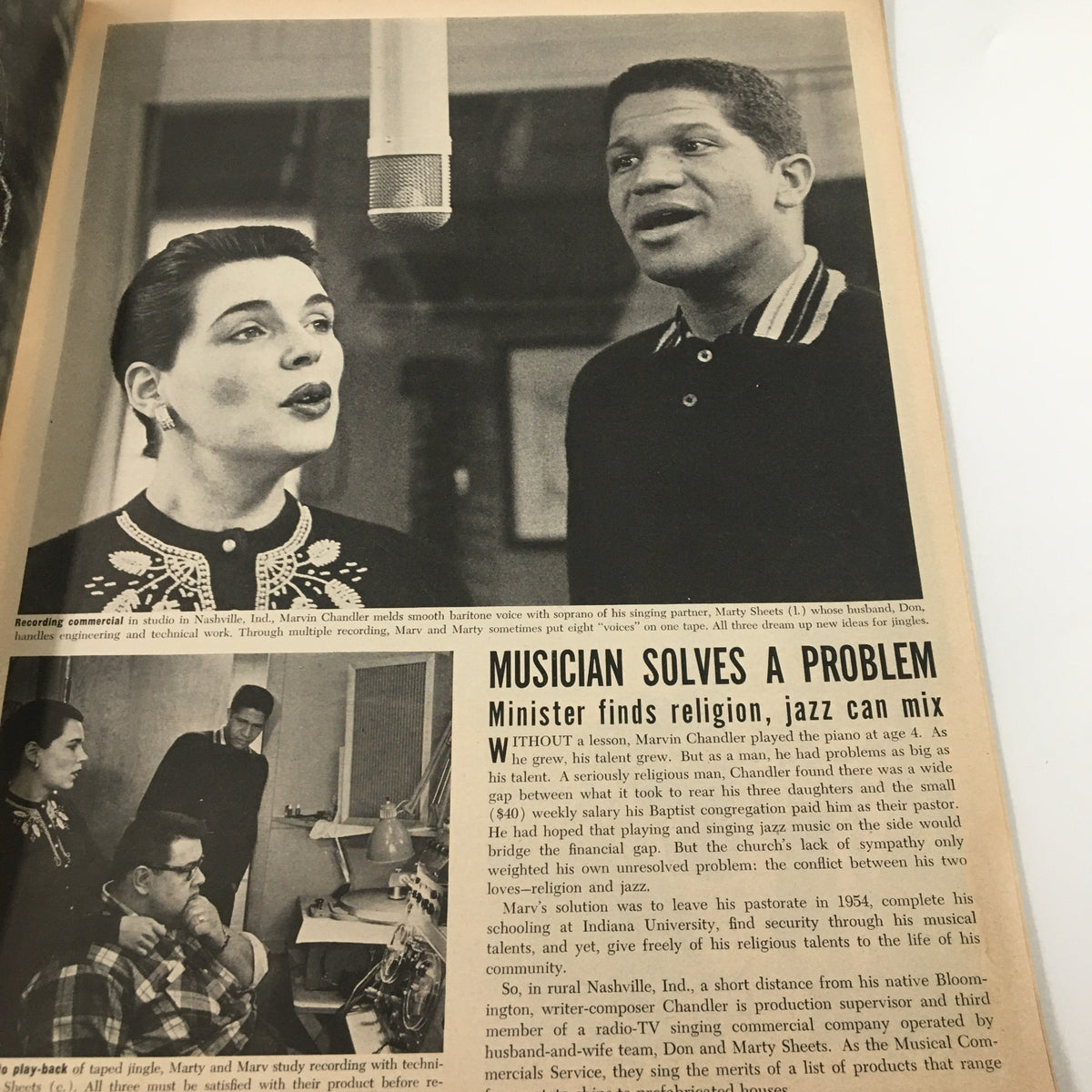 VTG Ebony Magazine December 1958 featuring musicians recording in studio, illustrating historical music culture from the late 1950s.