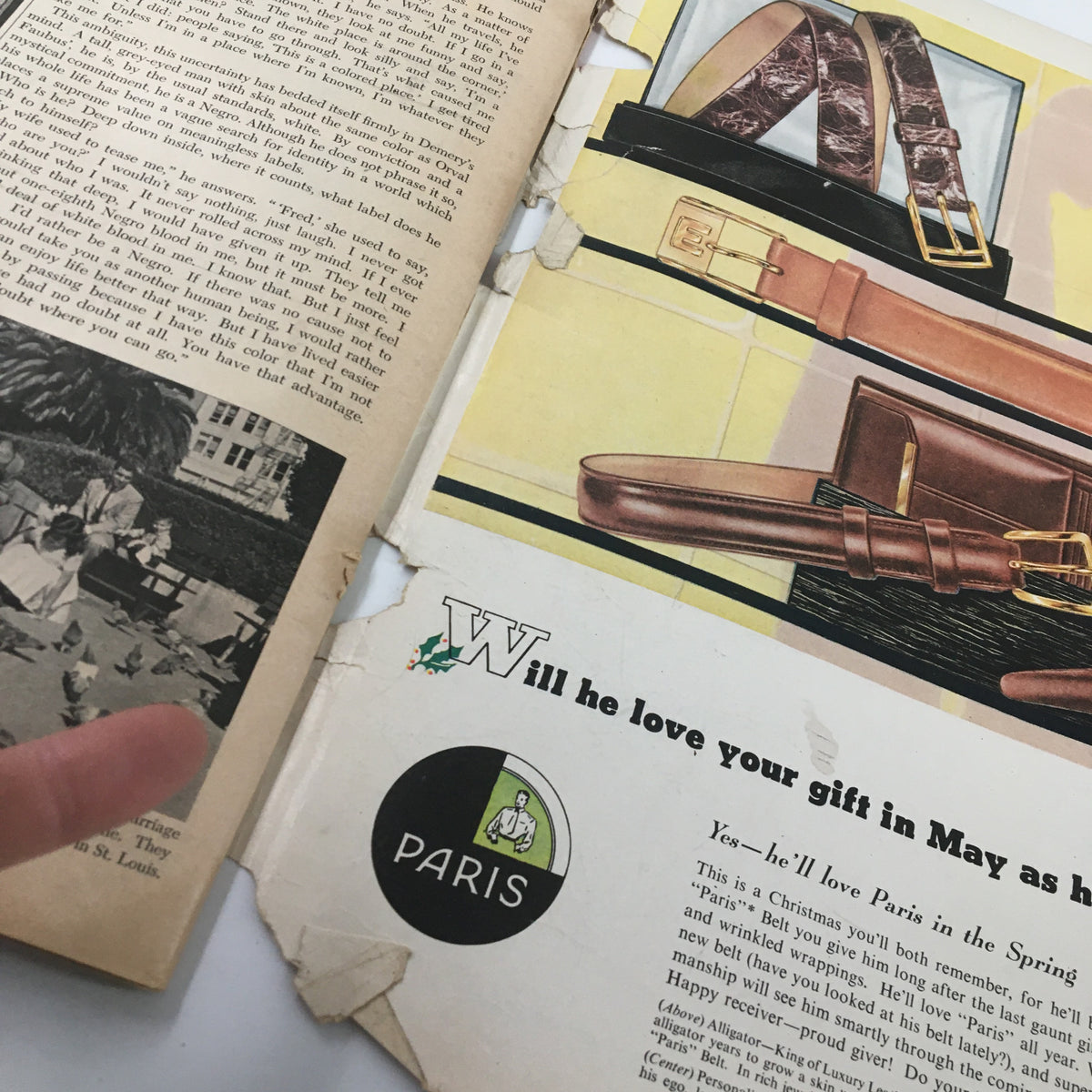 VTG Ebony Magazine December 1958 featuring a fashion advertisement for belts, emphasizing vintage style and gift ideas during the 1950s.