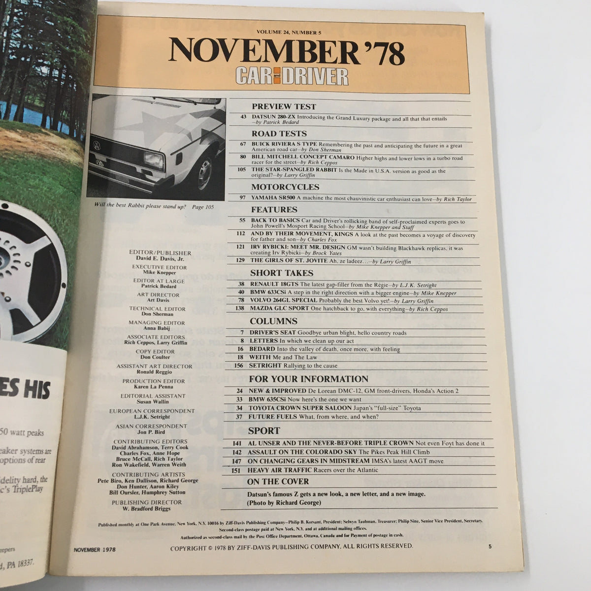 Vintage Car and Driver Magazine November 1978 The Z-Car Takes A Turn at Luxury Lane