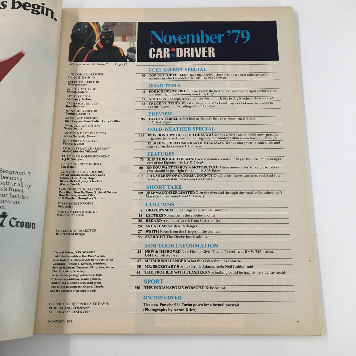 Vintage Car and Driver Magazine November 1979 A First Look Toyota Front-Drive Tercel
