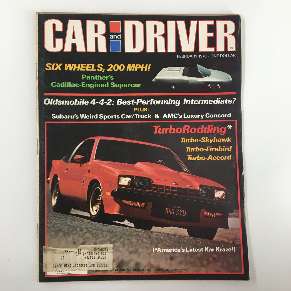 Vintage Car and Driver Magazine February 1978 Panther's Cadillac Engined Supercar