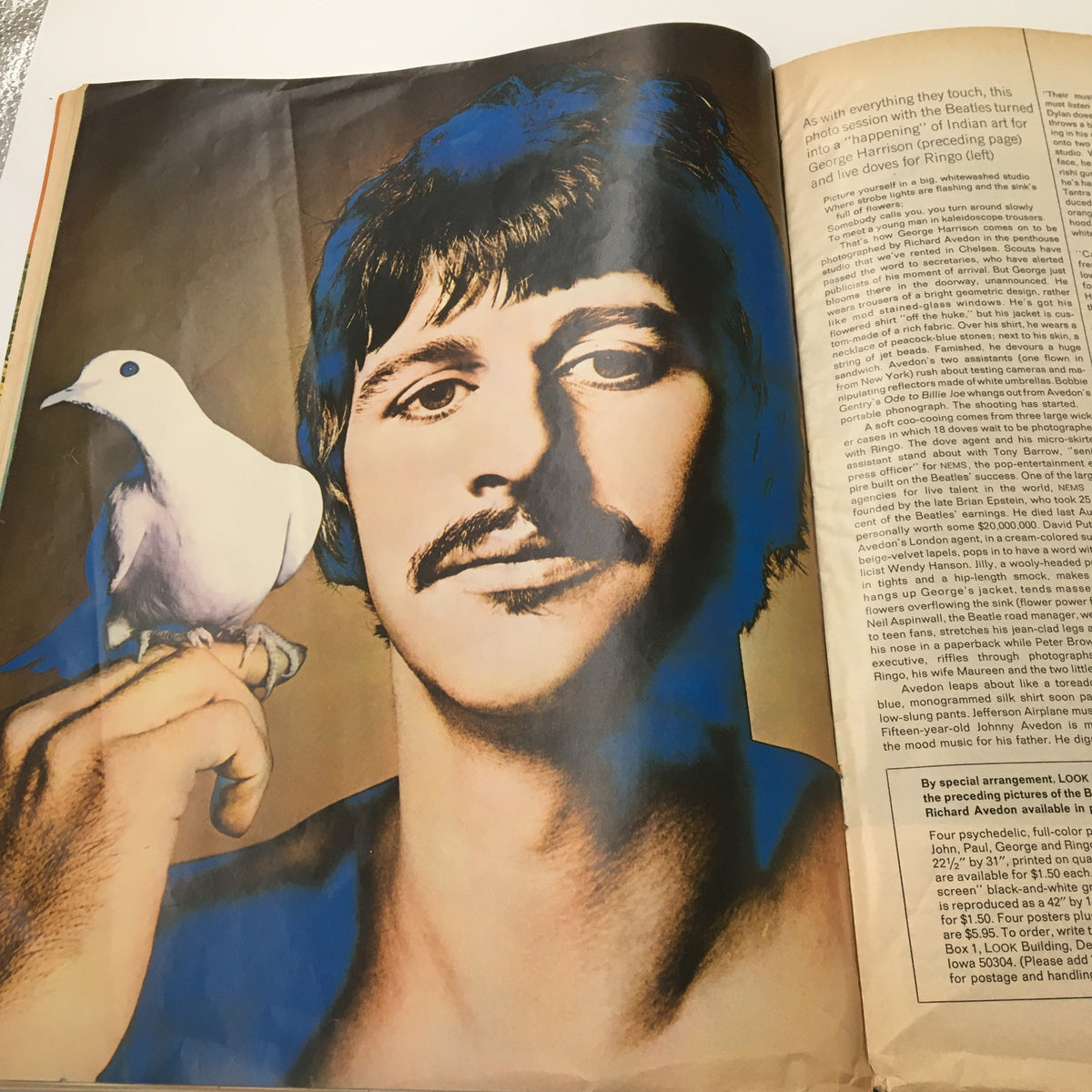 VTG Look Magazine January 9 1968 featuring a colorful portrait of Ringo Starr holding a white dove, capturing the essence of 1960s pop culture and music history.