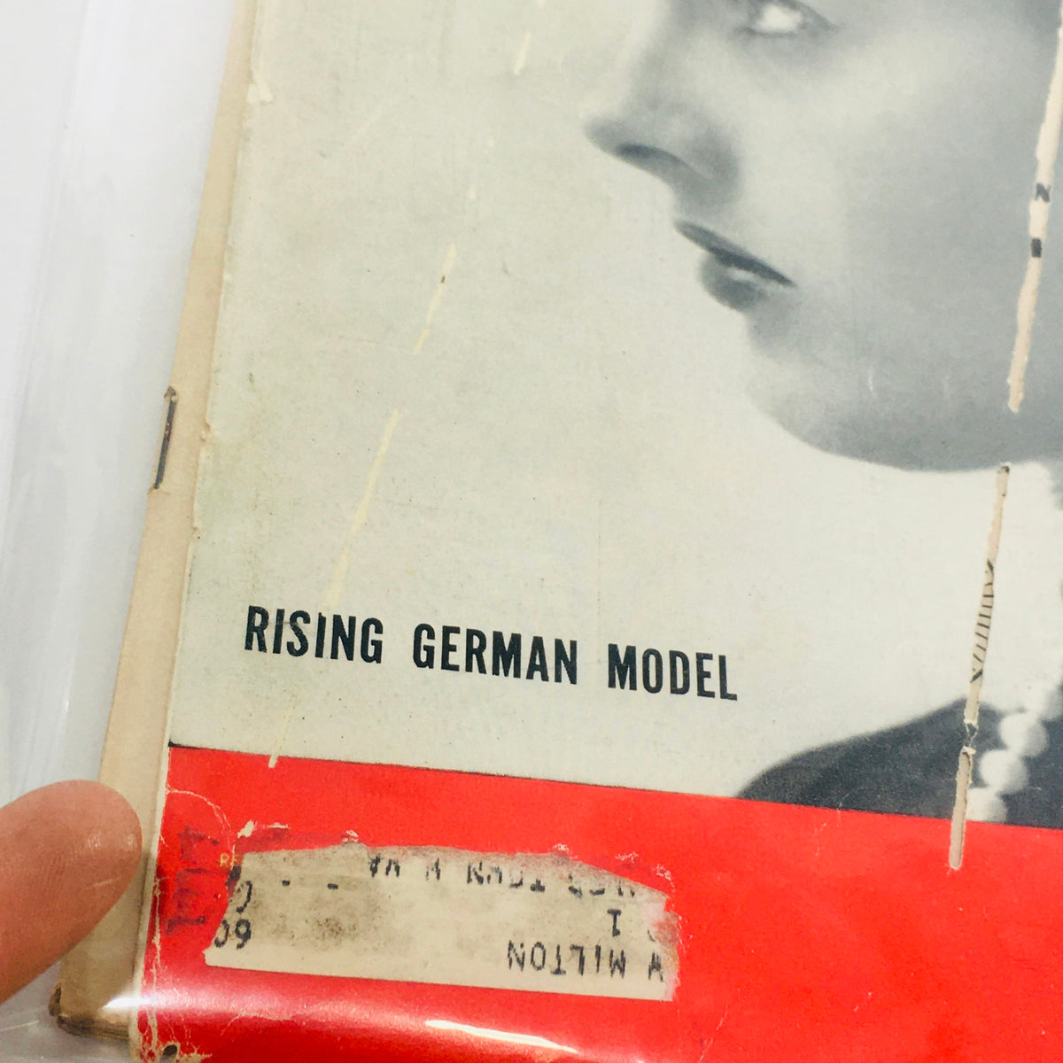 Close-up of the cover of VTG Life Magazine, June 4, 1951, emphasizing the text 'Rising German Model' along with visible wear and tear, reflecting the magazine's historical significance.