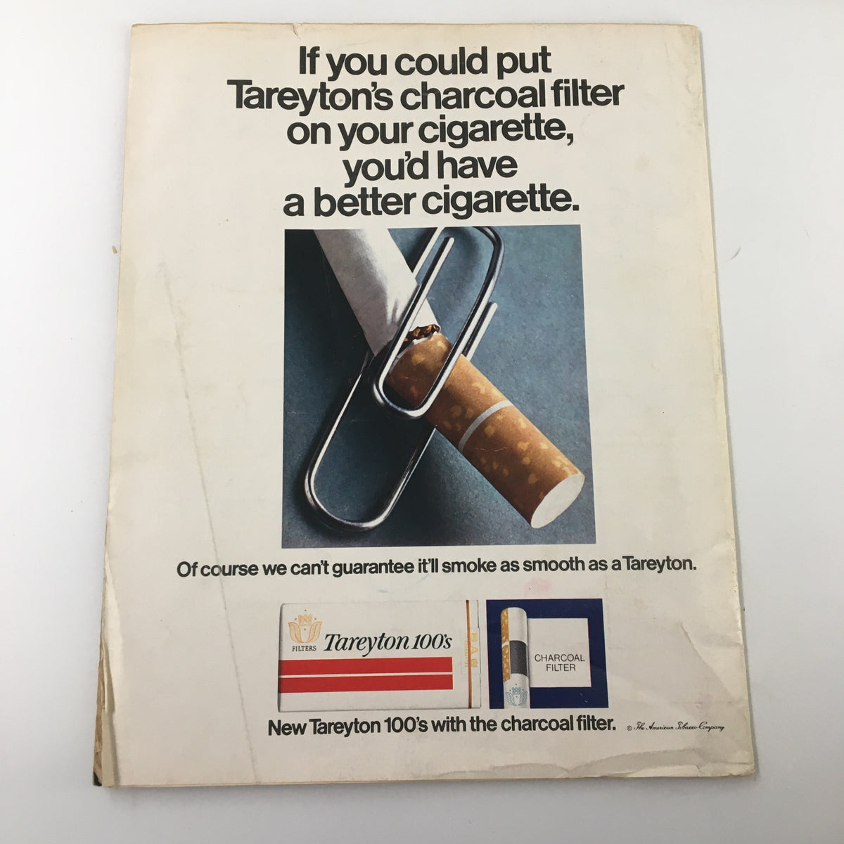 VTG Look Magazine January 9 1968 cover page featuring an advertisement for Tareyton cigarettes, showcasing a creative visual with a paperclip and cigarette, emphasizing advertising styles of the era.