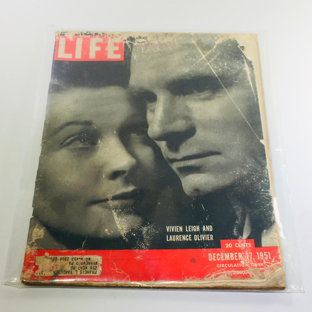 Cover of VTG Life Magazine: Dec 17 1951 featuring Vivien Leigh and Laurence Olivier, showing vintage imagery and worn condition details.