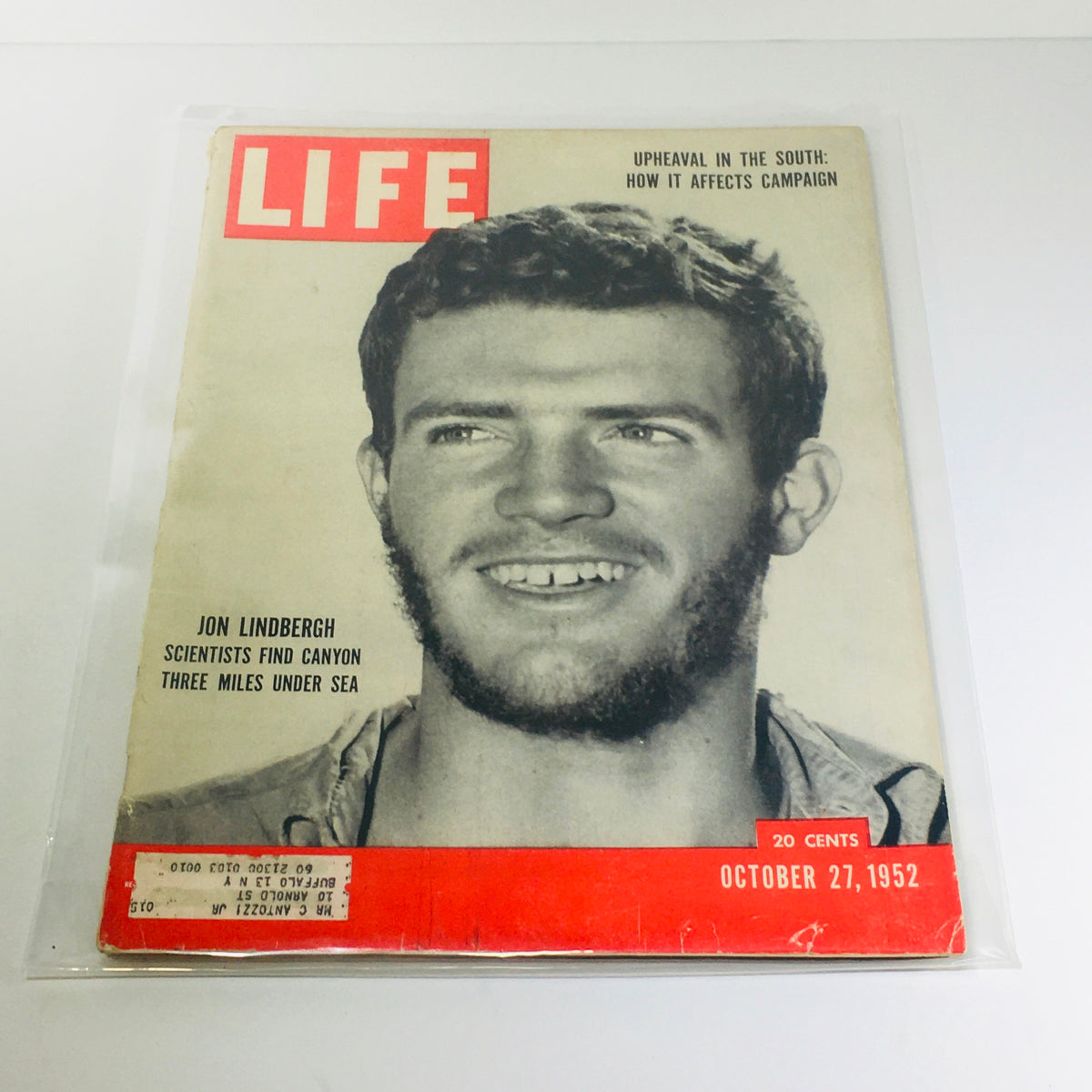 Vintage Life Magazine cover from October 27, 1952 featuring John Lindbergh, with an emphasis on notable figures and the polio vaccine.