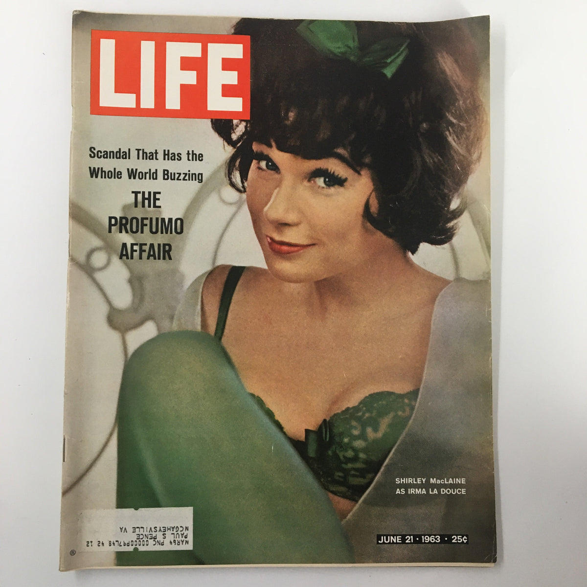 VTG Life Magazine June 21 1963 featuring Shirley MacLaine as Irma La Douche, showcasing a vintage cover with captivating retro style and a unique green theme.