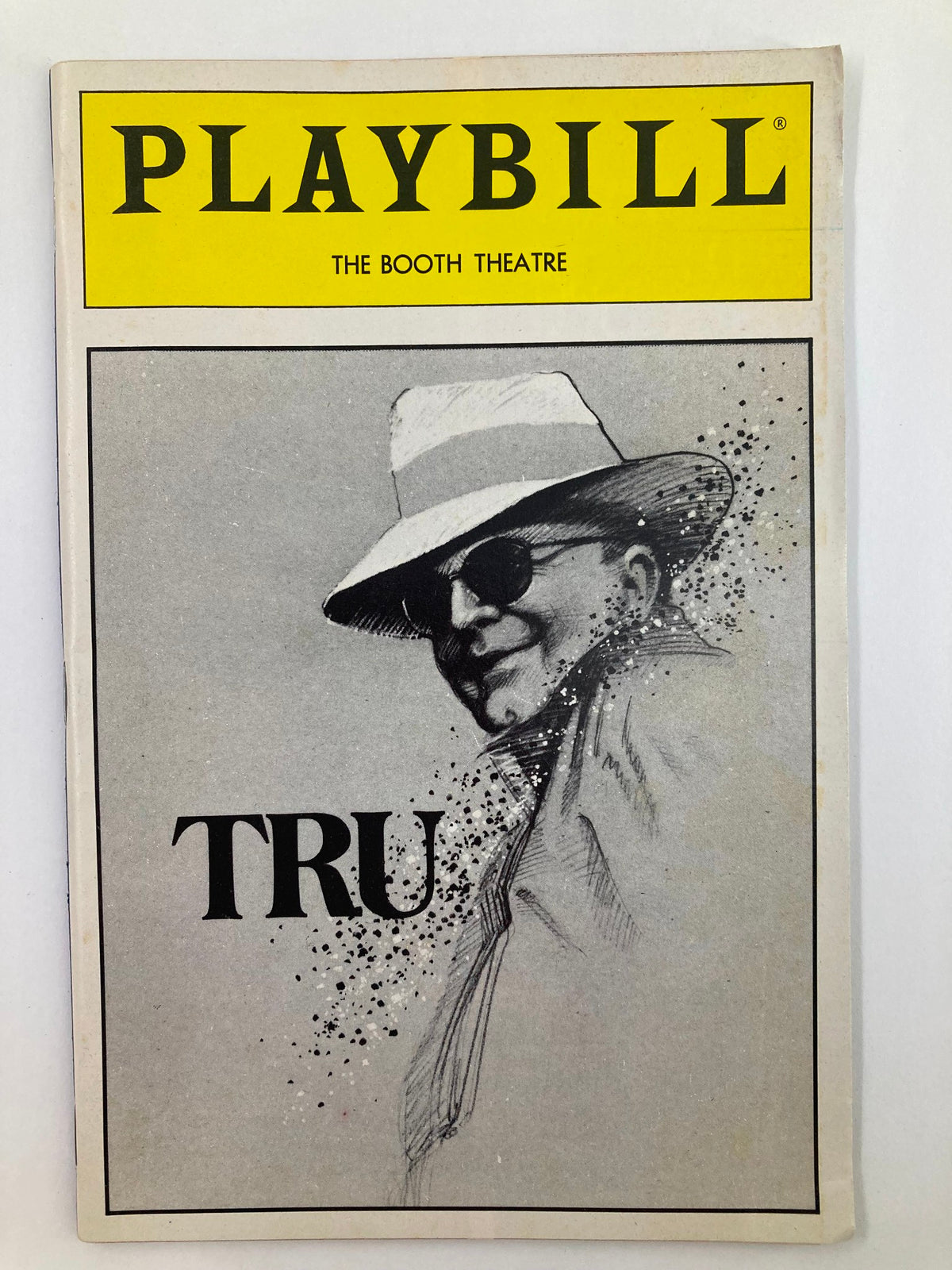 Cover of the 1990 Playbill for The Booth Theatre, featuring Robert Morse as Truman Capote in the play "Tru" by Jay Presson Allen.