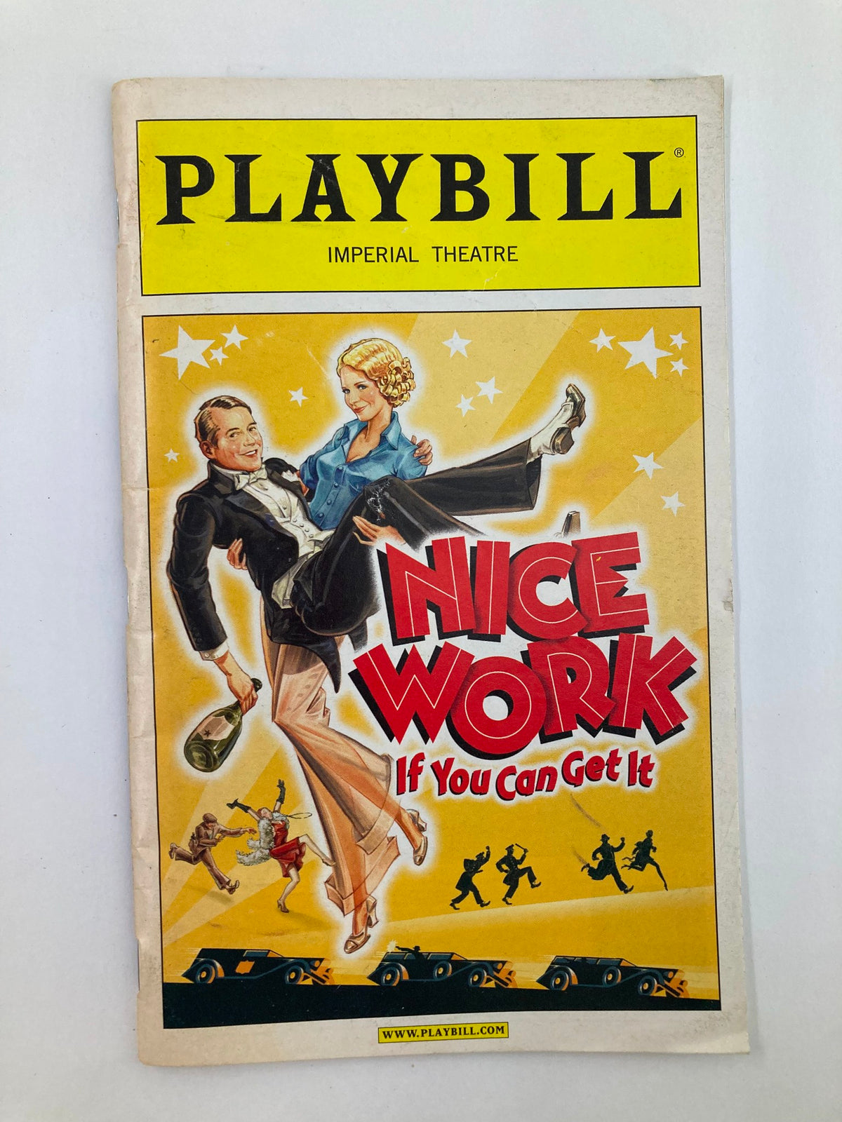 2012 Playbill for Nice Work If You Can Get It featuring Matthew Broderick, showcasing vibrant artwork and classic Broadway themes from the Imperial Theatre.