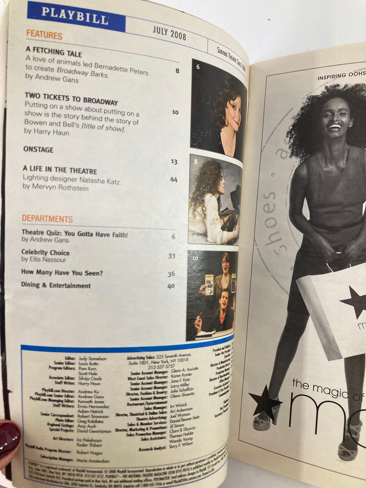Inside page of the 2008 Playbill for August: Osage County, featuring articles and information relevant to the July 2008 edition.