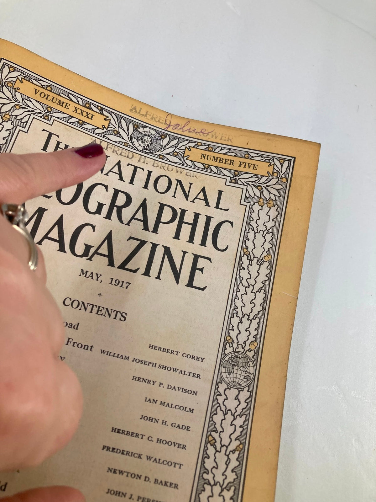 Cover page of VTG The National Geographic Magazine May 1917 showing the title 'Our Armies of Mercy' and volume details.