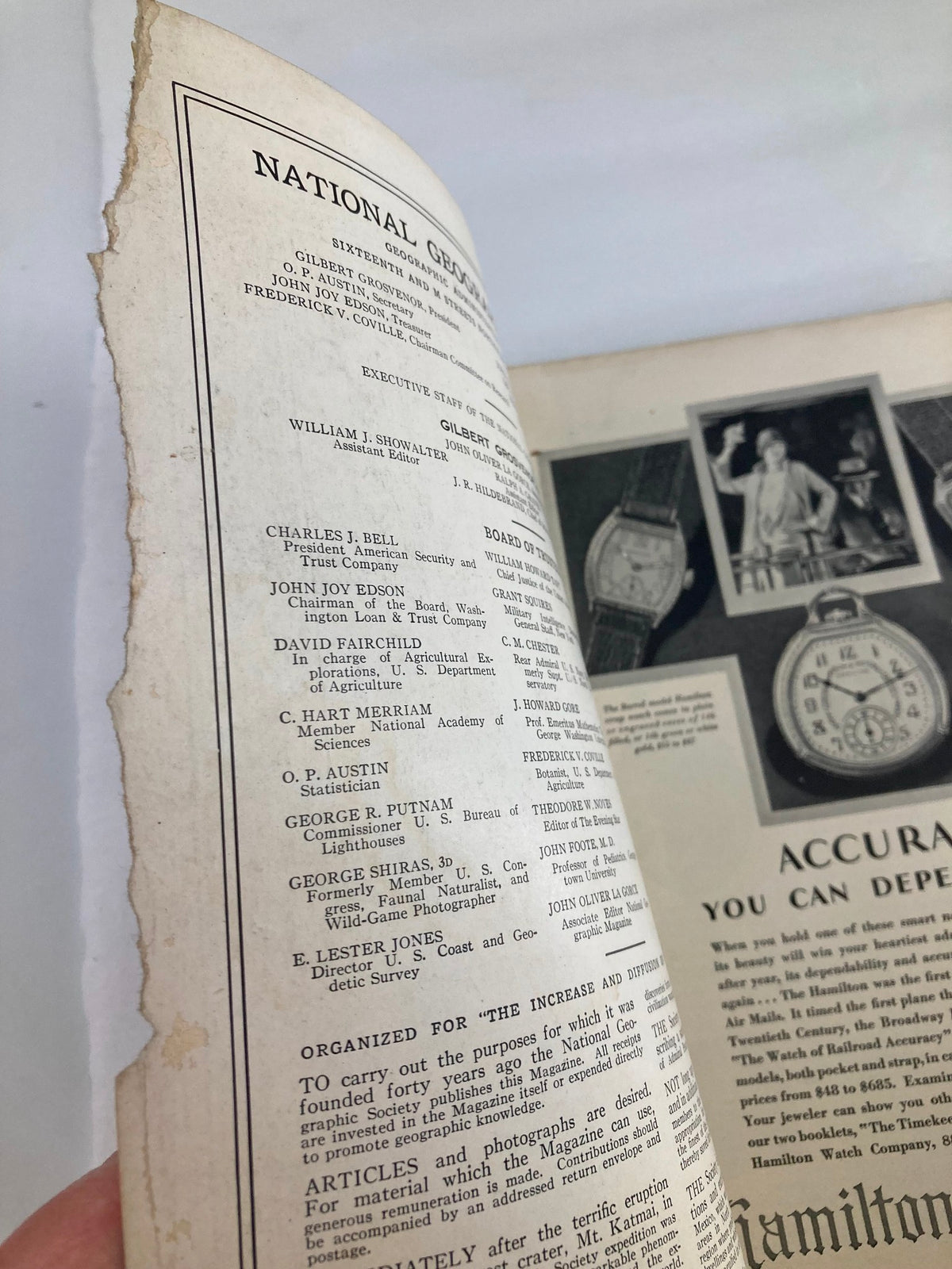 Interior view of The National Geographic Magazine January 1928 showcasing editorial and contributors' listing, capturing the essence of vintage publication.