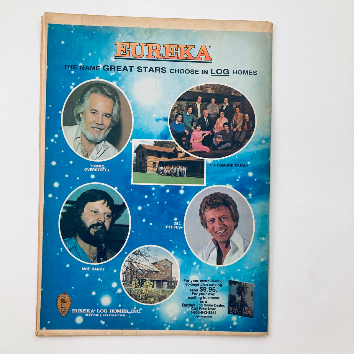Back cover of the VTG Country Song Roundup Magazine September 1982, including a promotional advertisement for Eureka Log Homes.
