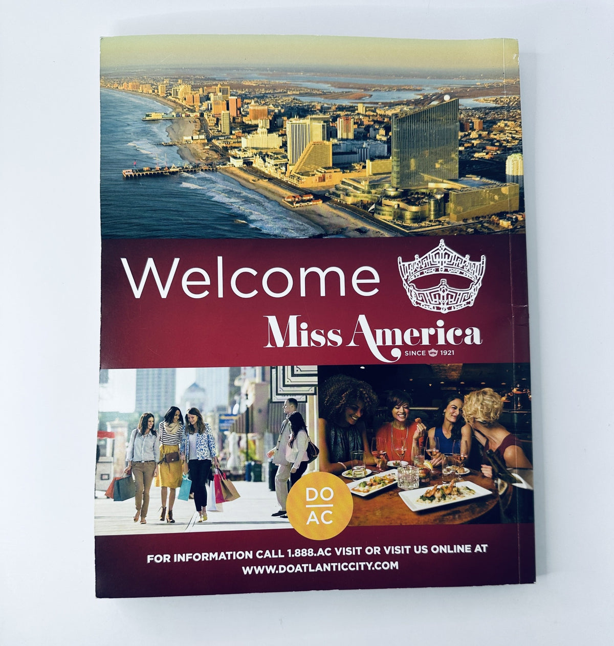 Cover of Miss America Magazine 2014 welcoming readers to the event, featuring a scenic view of Atlantic City and promoting the event since 1921.