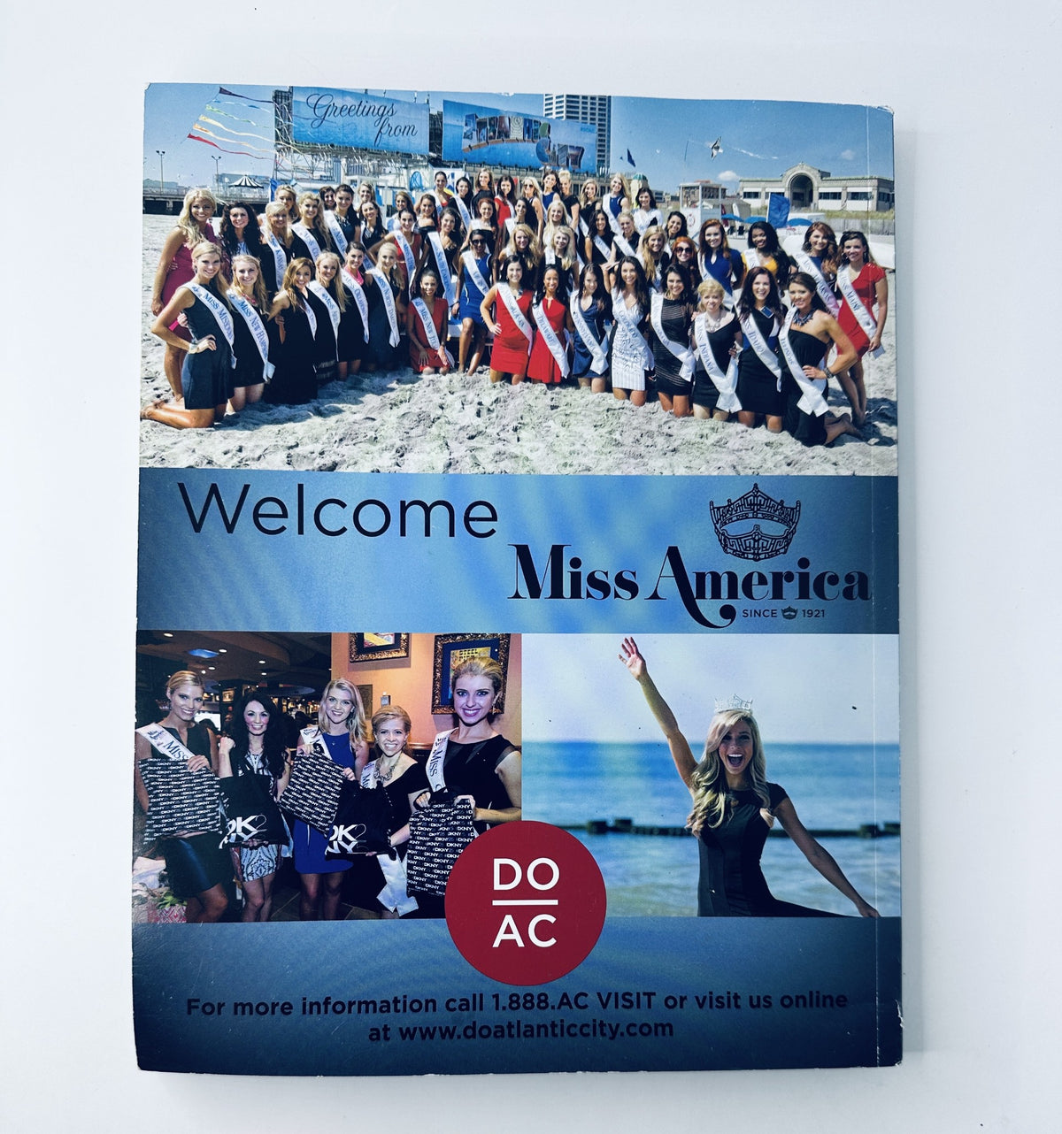 Welcome Miss America Magazine program cover featuring the title 'Miss America Magazine September 13, 2015 Program Kira Kazantsev Cover VG'. The image showcases the welcoming event with Miss America contestants at a beach setting.