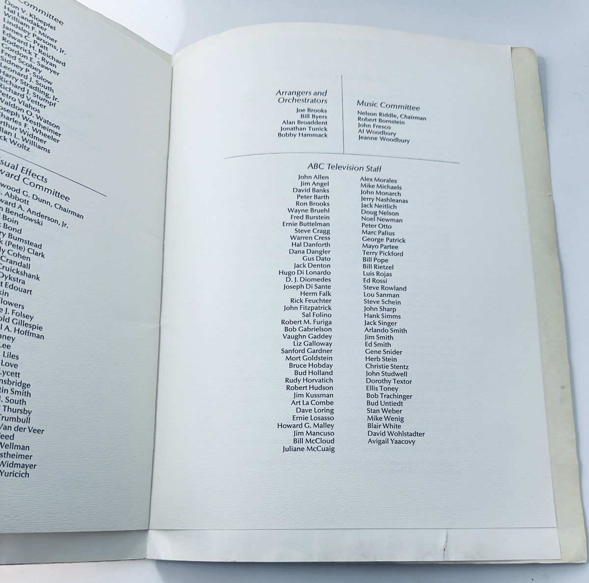 Inside page of the Academy Awards Ceremony Golden 50th Anniversary Oscar 1978 Program featuring the Arrangers and Orchestrators and Music Committee listings.