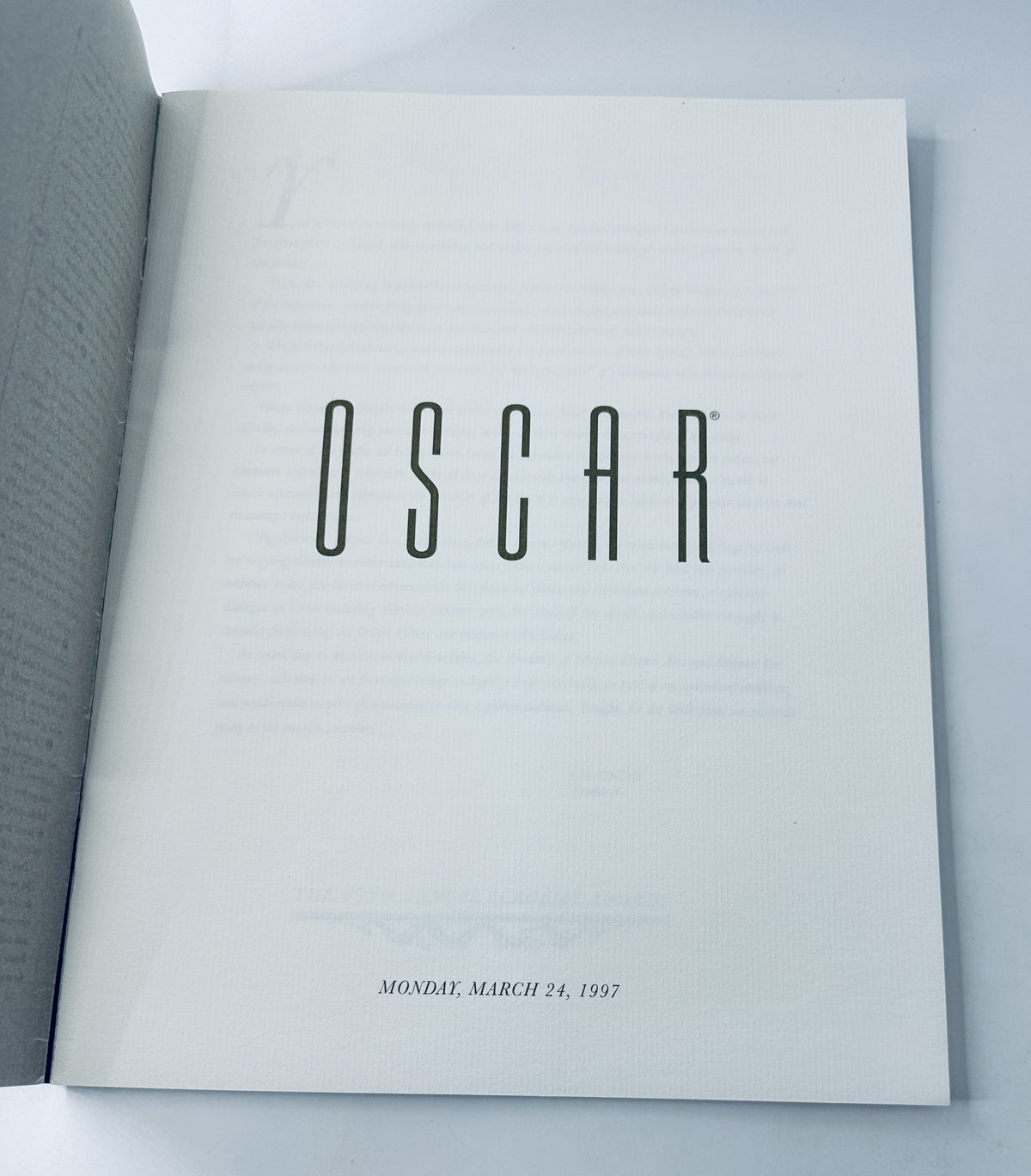 Another interior page from the Oscar 69th Annual Academy Awards Program Magazine, displaying the title 'OSCAR' prominently along with the date Monday, March 24, 1997.