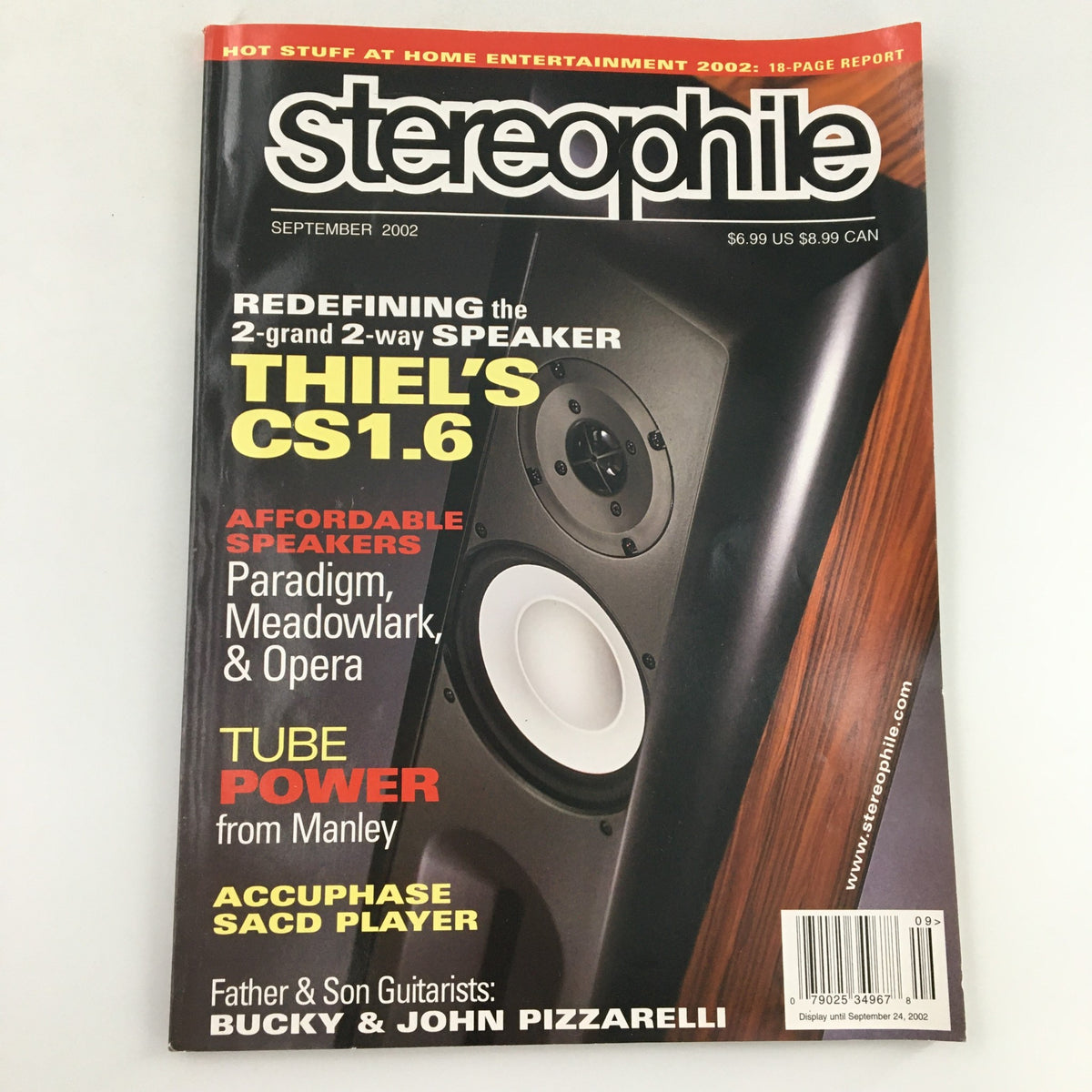 Cover of Stereophile Magazine September 2002 featuring guitarists Bucky and John Pizzarelli, highlighting themes of music, audio equipment, and jazz culture.