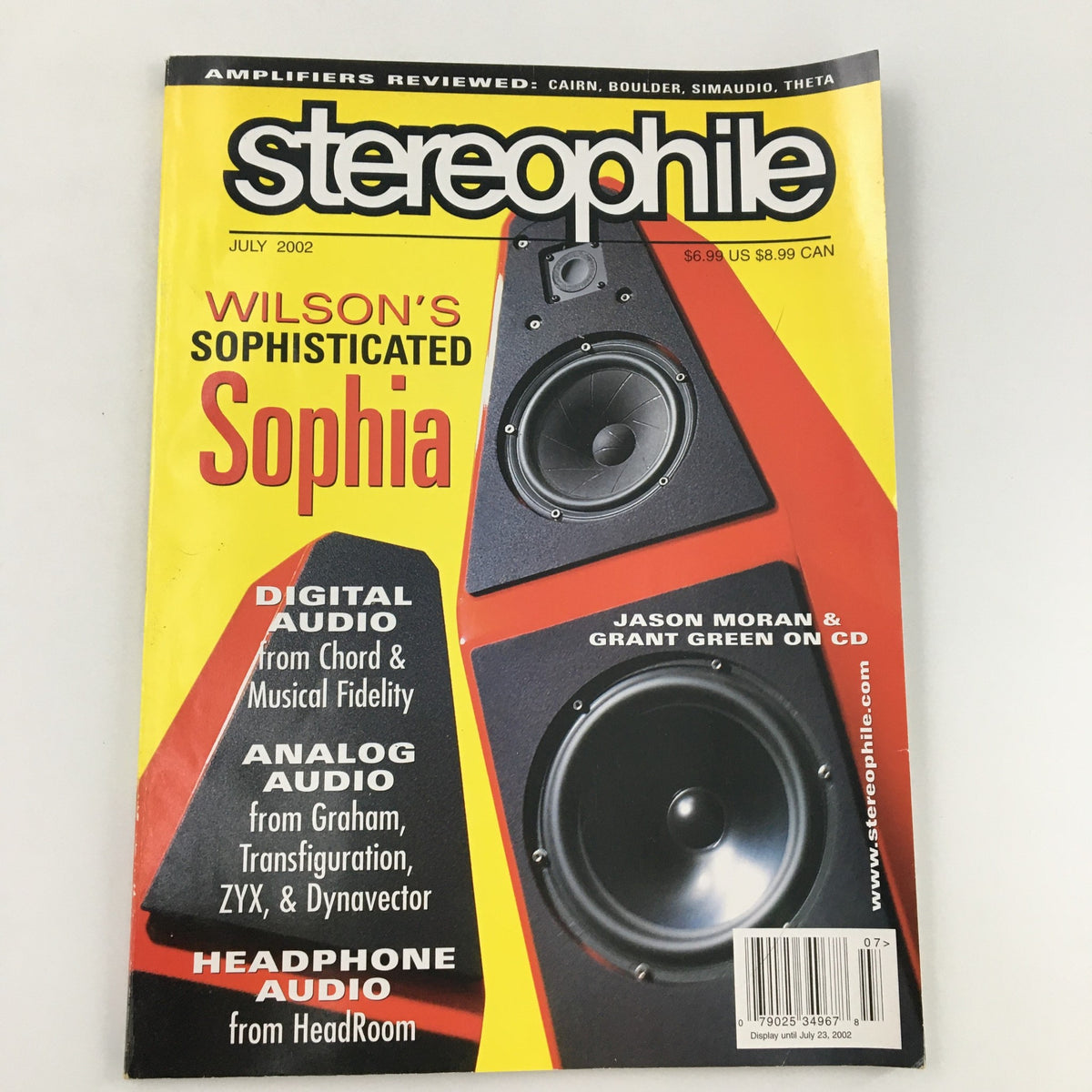 Cover of Stereophile Magazine July 2002 featuring Jason Moran and Grant Green on CD, highlighting audio equipment and music reviews.