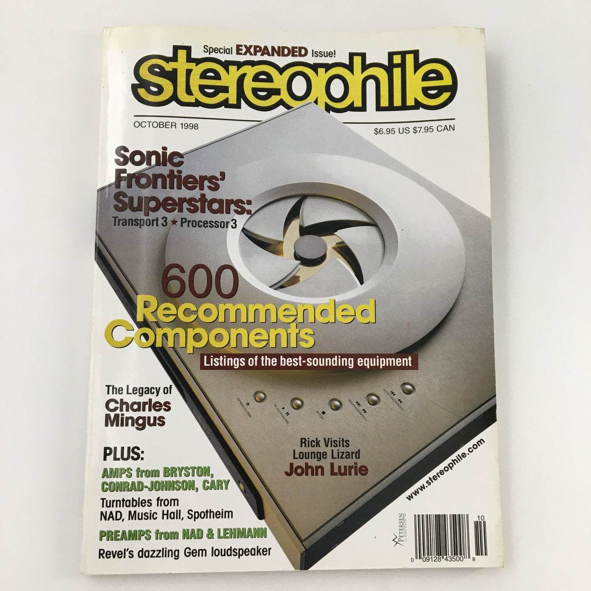 Cover of Stereophile Magazine from October 1998 featuring a tribute to Charles Mingus, with emphasis on recommended audio components and notable articles, ideal for jazz and music history enthusiasts.