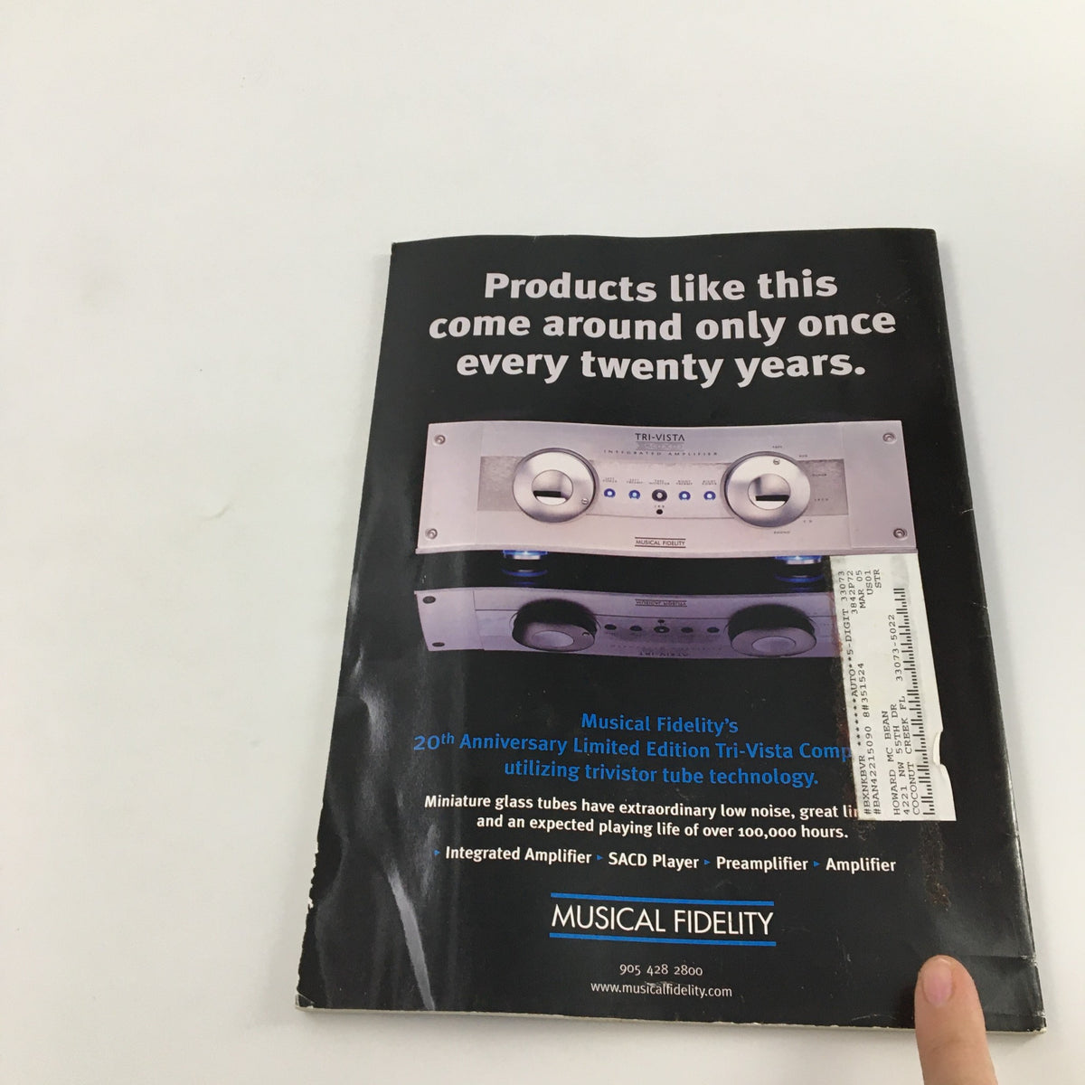 Inside page of Stereophile Magazine January 2003 displaying an advertisement for Musical Fidelity's 20th Anniversary Limited Edition products.
