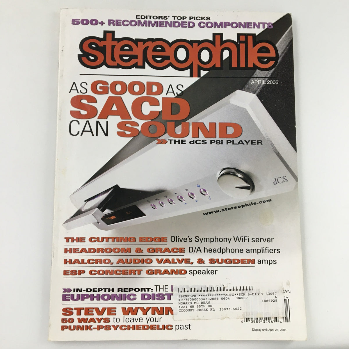 Stereophile Magazine, April 2006 issue featuring a cover story on Steve Wynn and an exploration of 50 Ways Punk-Psychedelic Past, showcasing music culture and history.